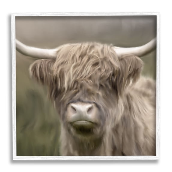Stupell Industries Soft Highland Cow Animals & Insects Painting White Framed Art Print Wall Art, 17 x 17