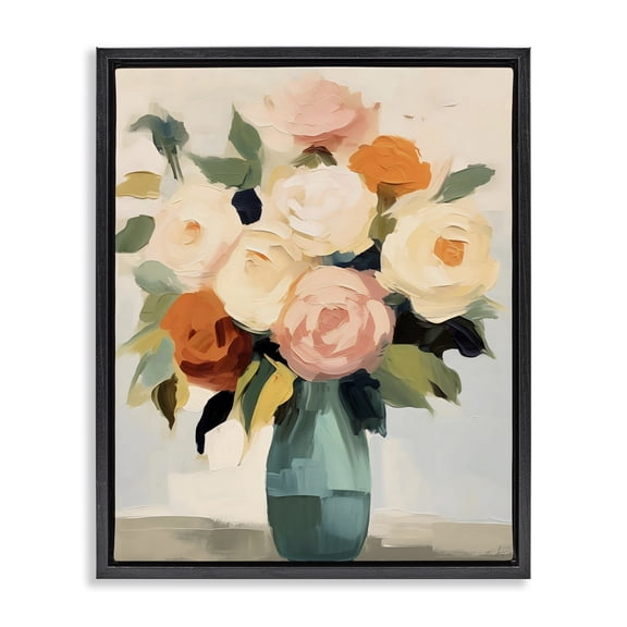 Stupell Industries Soft Hued Roses Vase Black Framed Floater Canvas Wall Art design by LSR Creative Studio, 21 x 17