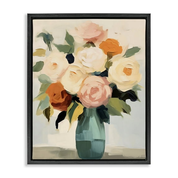 Stupell Industries Soft Hued Roses Vase Black Framed Floater Canvas Wall Art design by LSR Creative Studio, 31 x 25