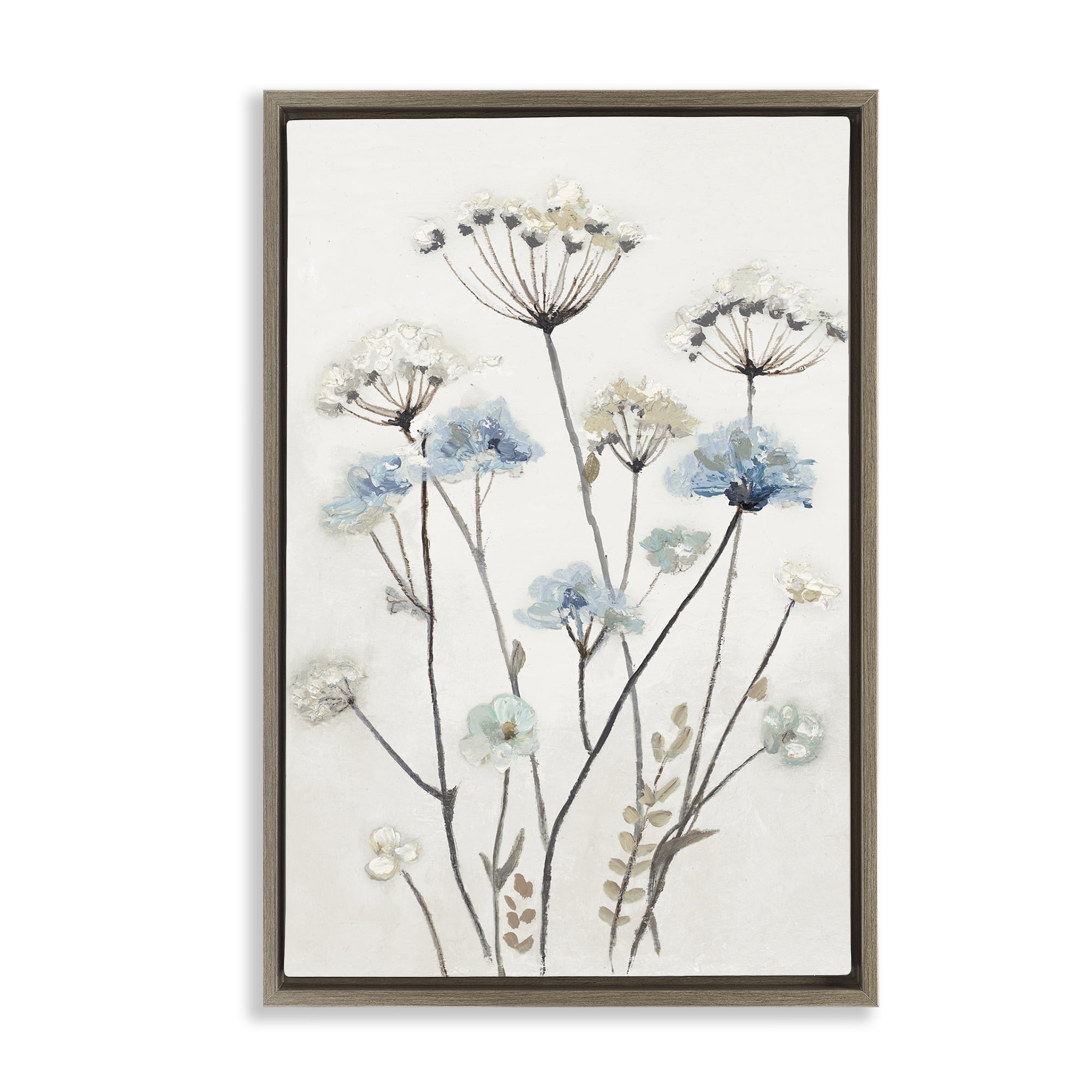 Stupell Industries Soft Jardin Azul Brown Framed Floater Canvas Wall Art, design by Patricia Pinto