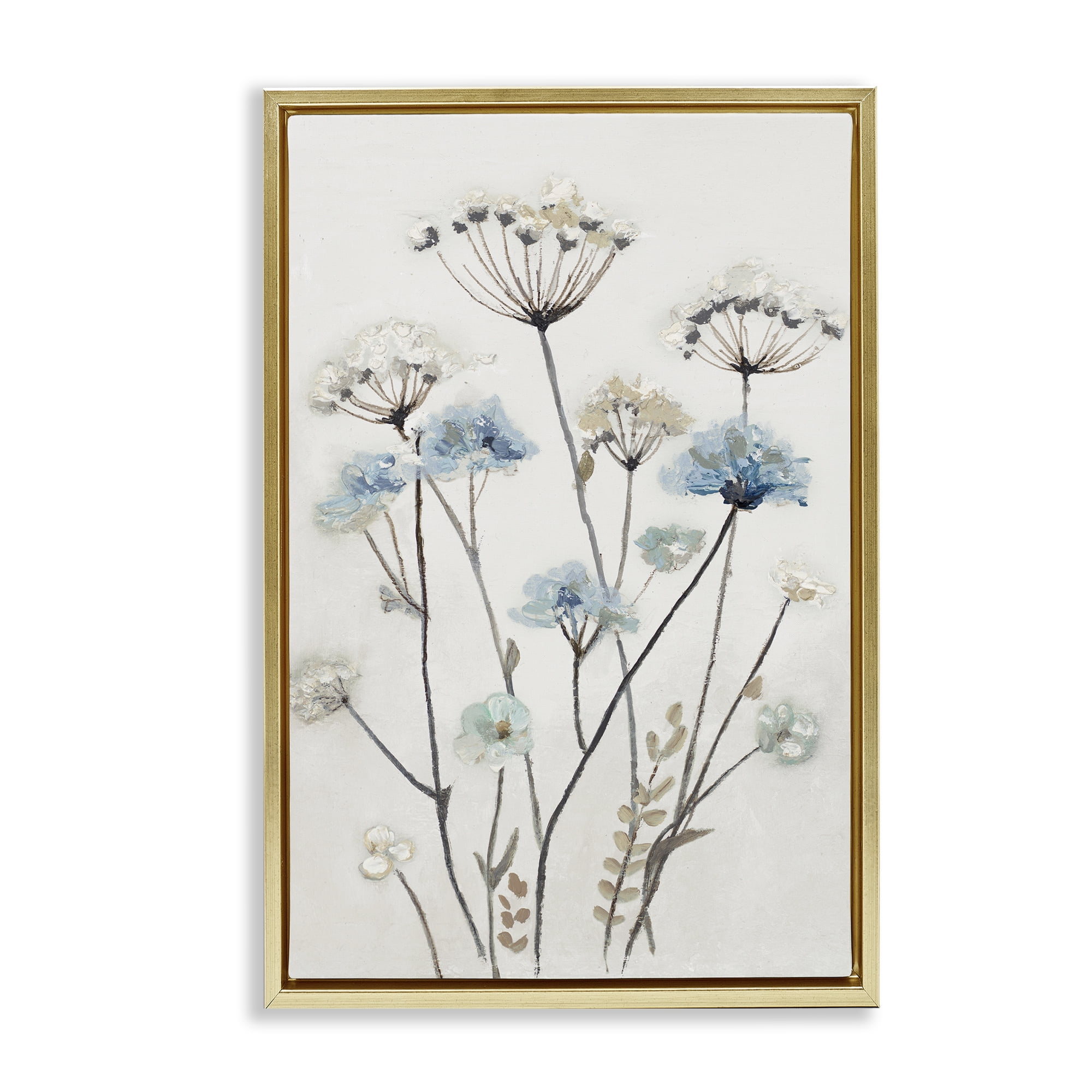 Stupell Industries Soft Jardin Azul Gold Framed Floater Canvas Wall Art, design by Patricia Pinto