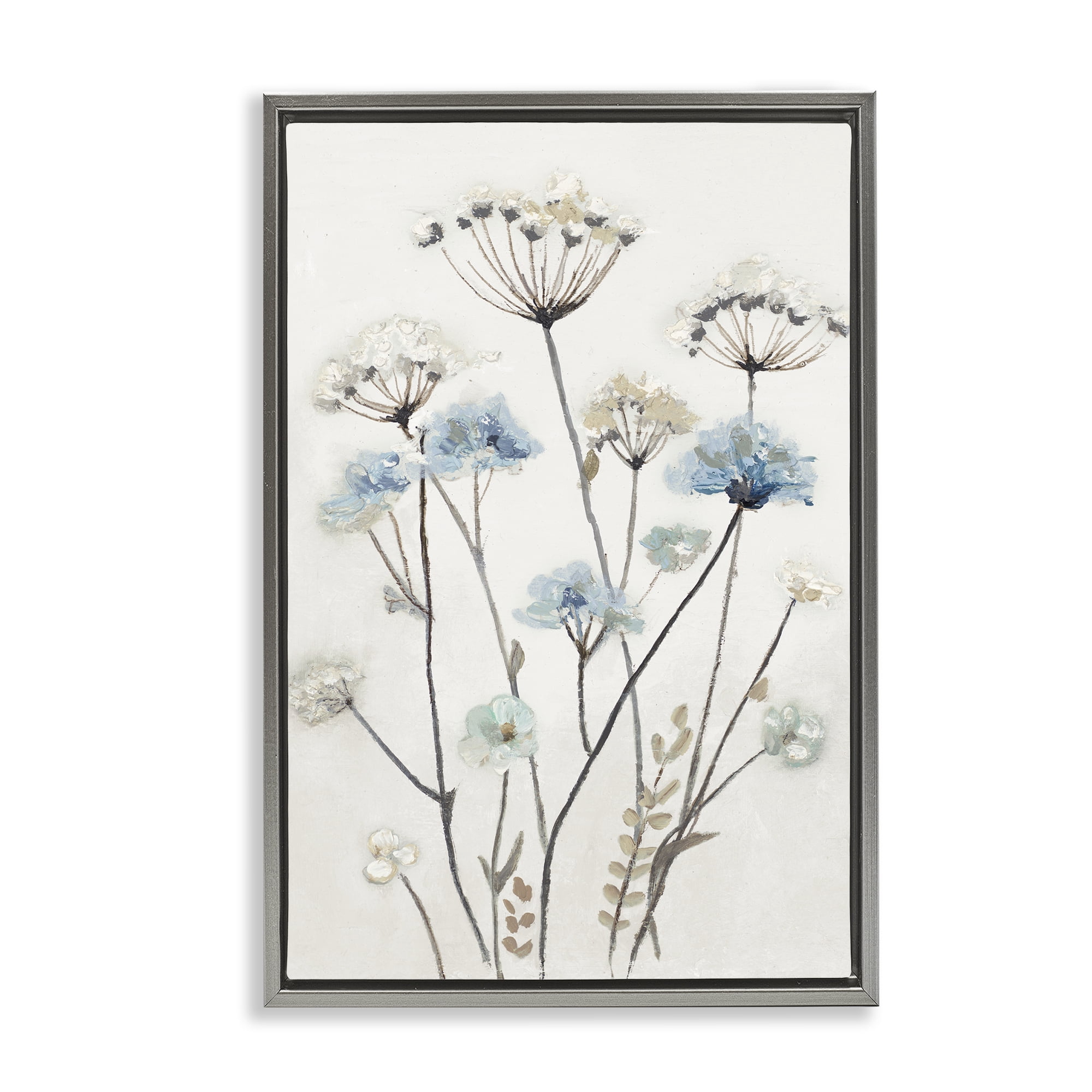 Stupell Industries Soft Jardin Azul Gray Framed Floater Canvas Wall Art, design by Patricia Pinto