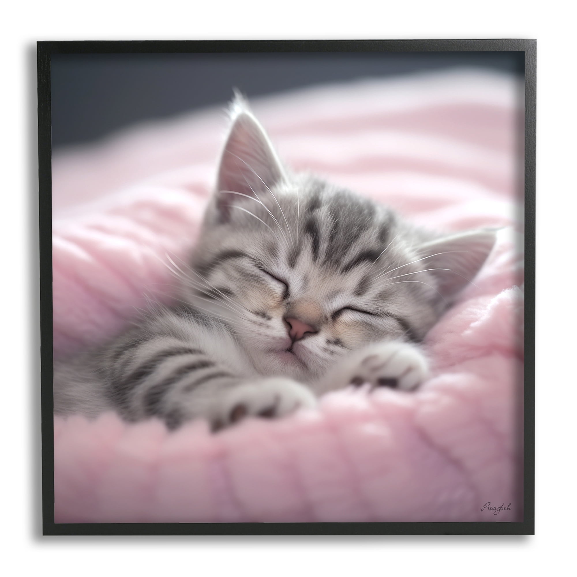 Stupell Industries Soft Kitten Tucked In Animals & Insects Painting Black Framed Art Print Wall Art, 24 x 24