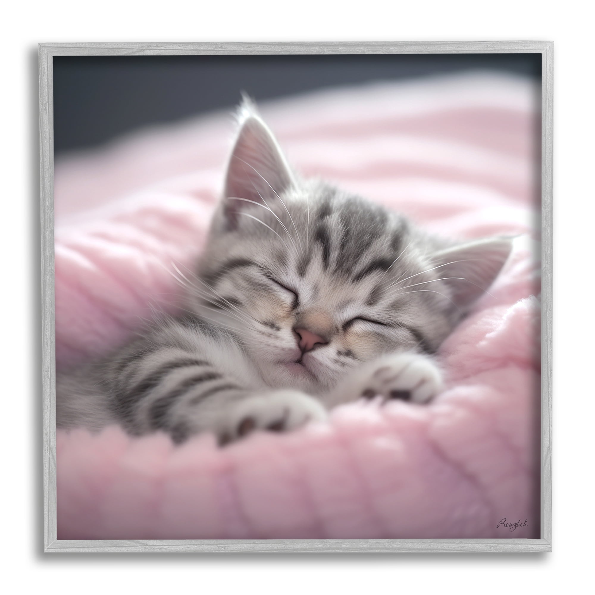 Stupell Industries Soft Kitten Tucked In Animals & Insects Painting Gray Framed Art Print Wall Art, 17 x 17