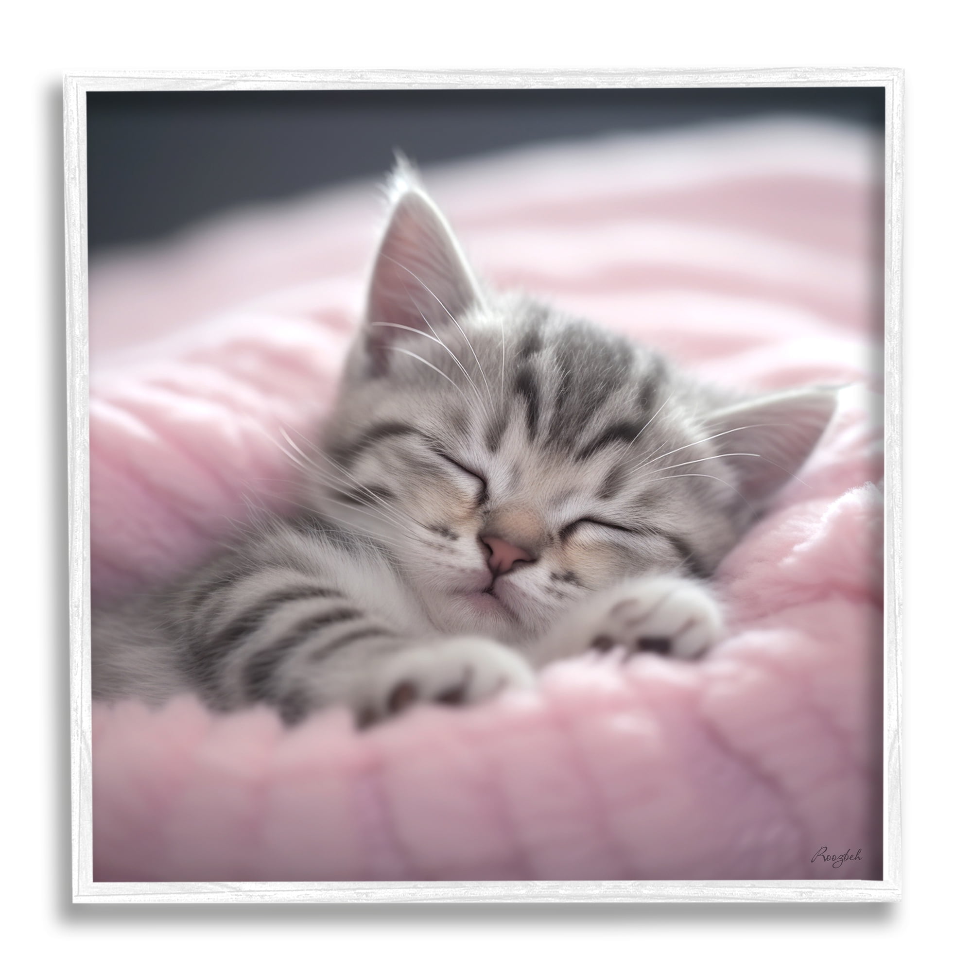 Stupell Industries Soft Kitten Tucked In Animals & Insects Painting White Framed Art Print Wall Art, 24 x 24