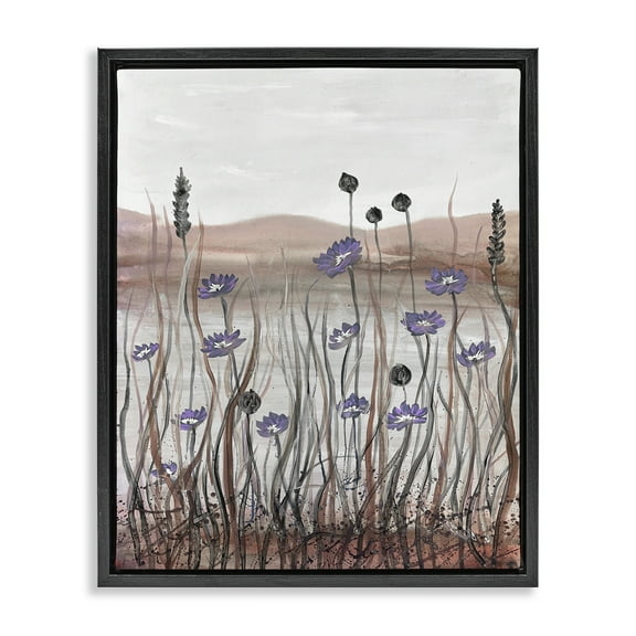 Stupell Industries Soft Lakeside Blooms Landscape Painting Black Floater Framed Art Print Wall Art, 17 x 21