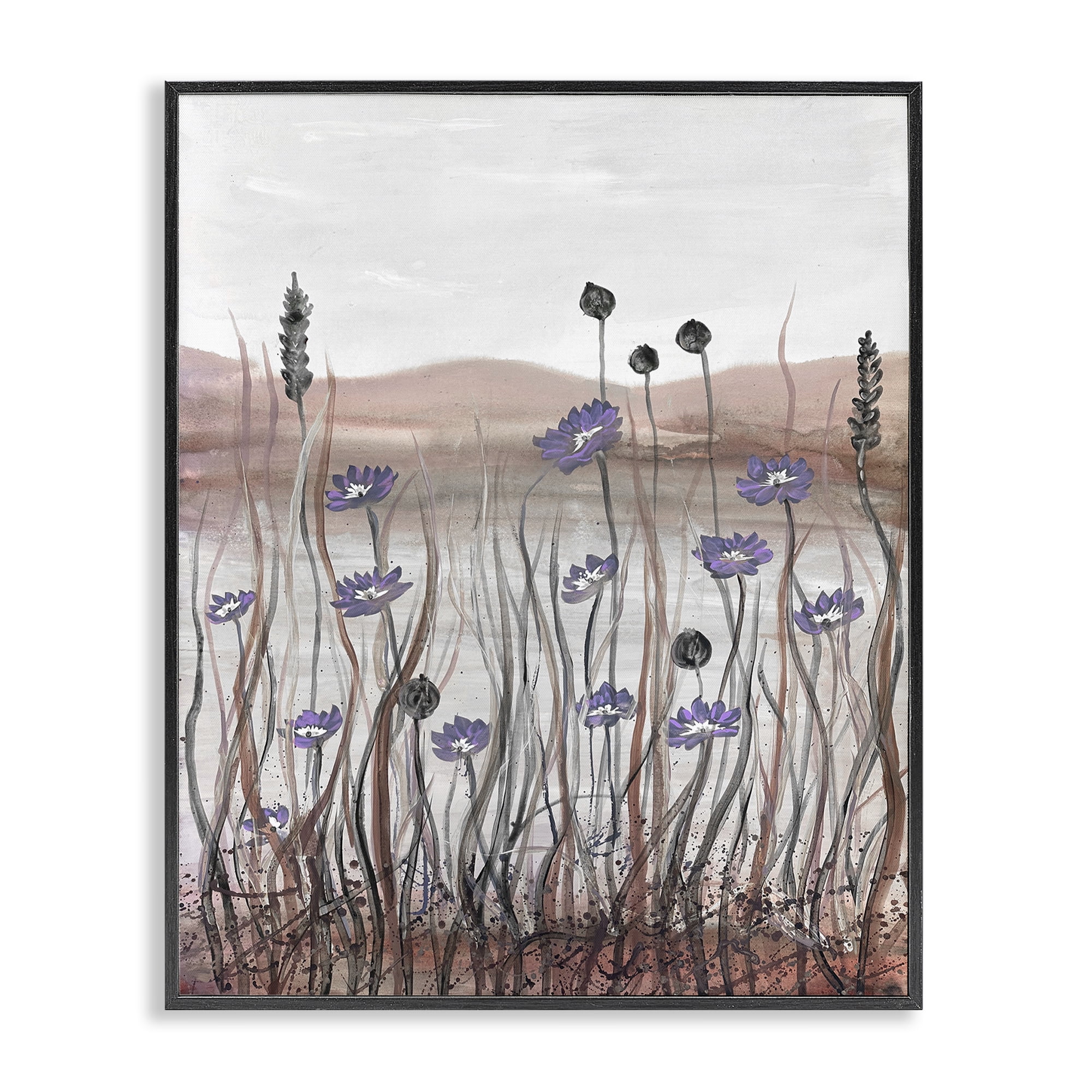 Stupell Industries Soft Lakeside Blooms Landscape Painting Black Framed Art Print Wall Art, 11 x 14