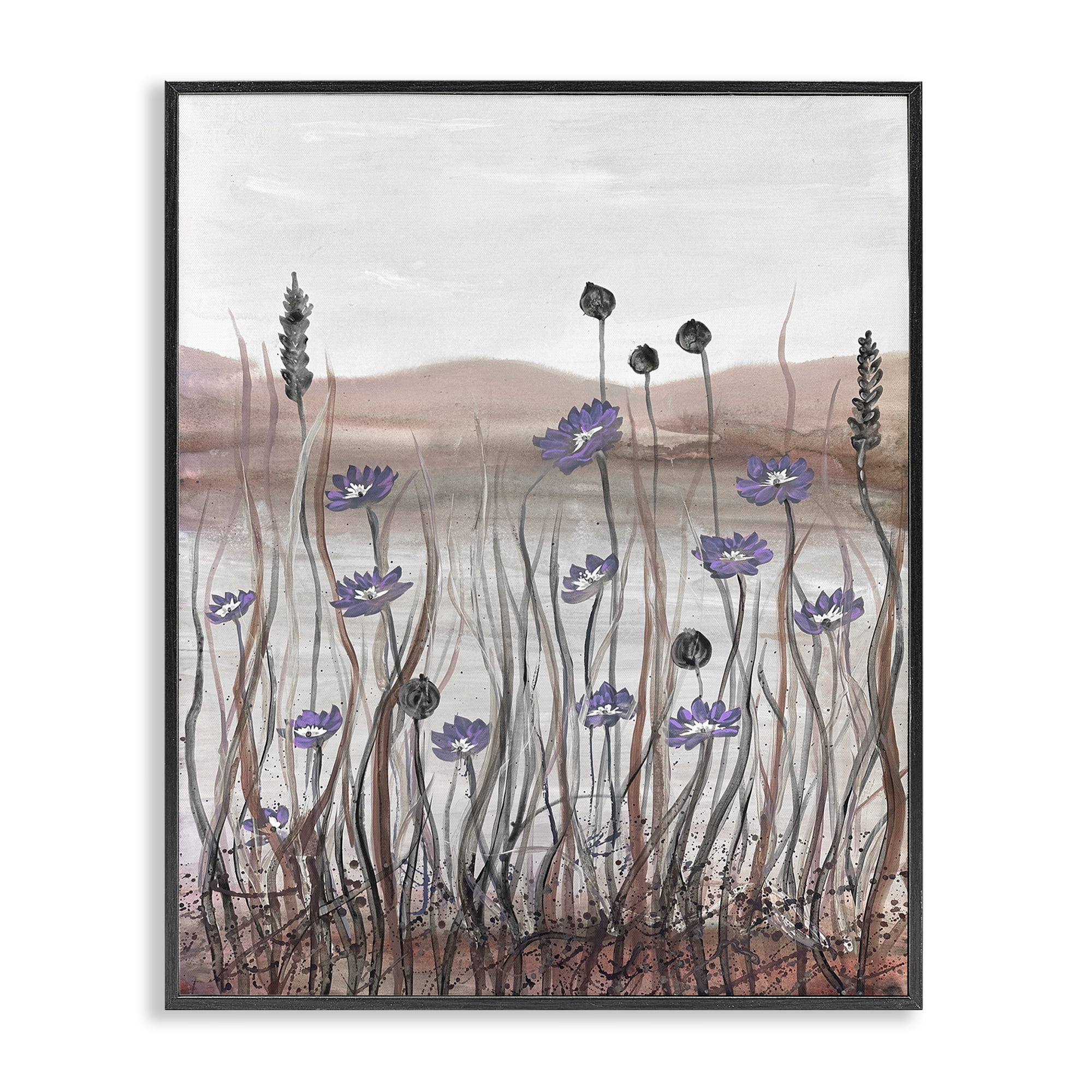 Stupell Industries Soft Lakeside Blooms Landscape Painting Black Framed Art Print Wall Art, 16 x 20