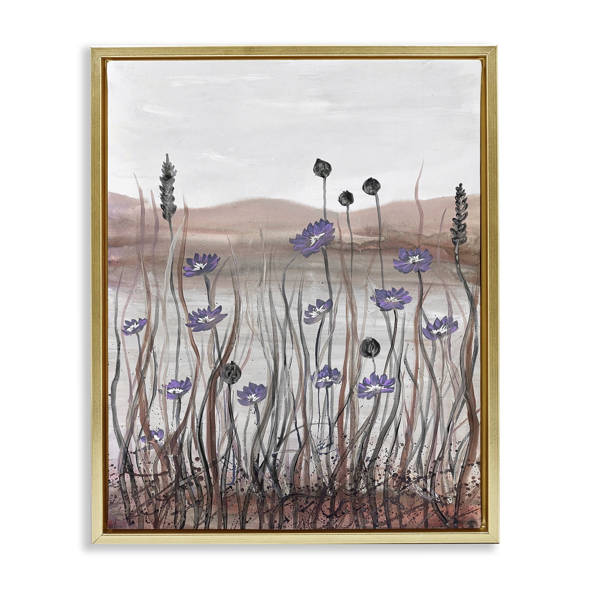 Stupell Industries Soft Lakeside Blooms Landscape Painting Gold Floater Framed Art Print Wall Art, 17 x 21