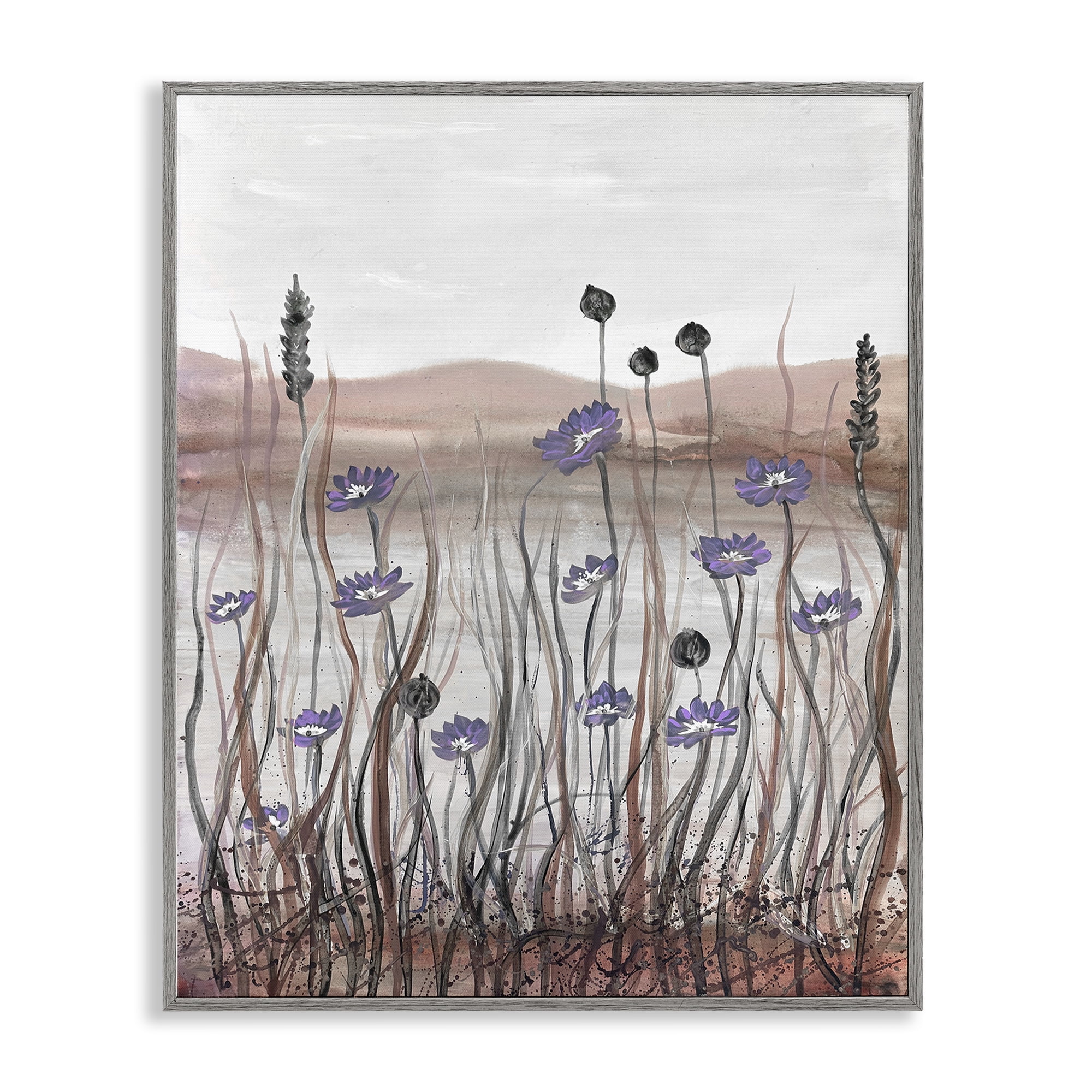 Stupell Industries Soft Lakeside Blooms Landscape Painting Gray Framed Art Print Wall Art, 11 x 14