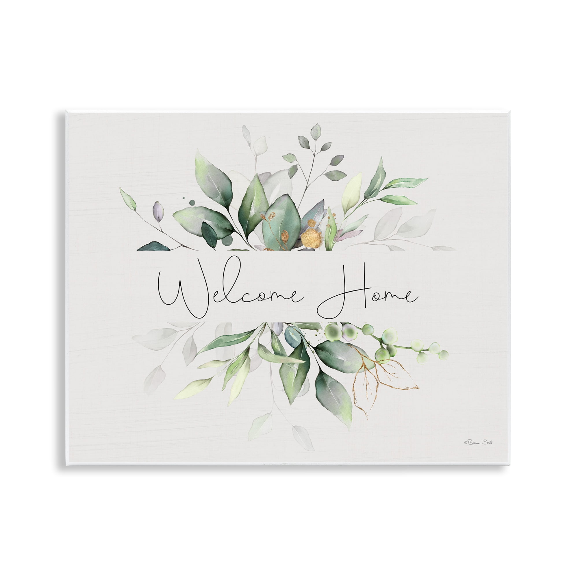 Stupell Industries Soft Leaves Welcome Botanical & Floral Painting Unframed Art Print Wall Art, 14 x 11