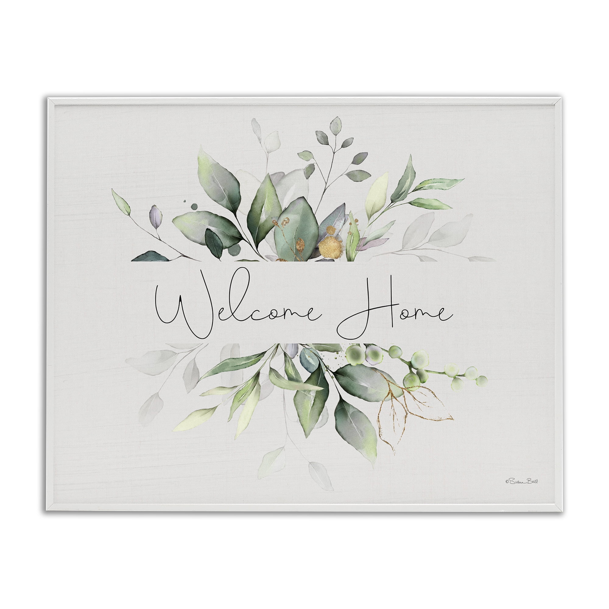 Stupell Industries Soft Leaves Welcome Botanical & Floral Painting White Framed Art Print Wall Art, 20 x 16
