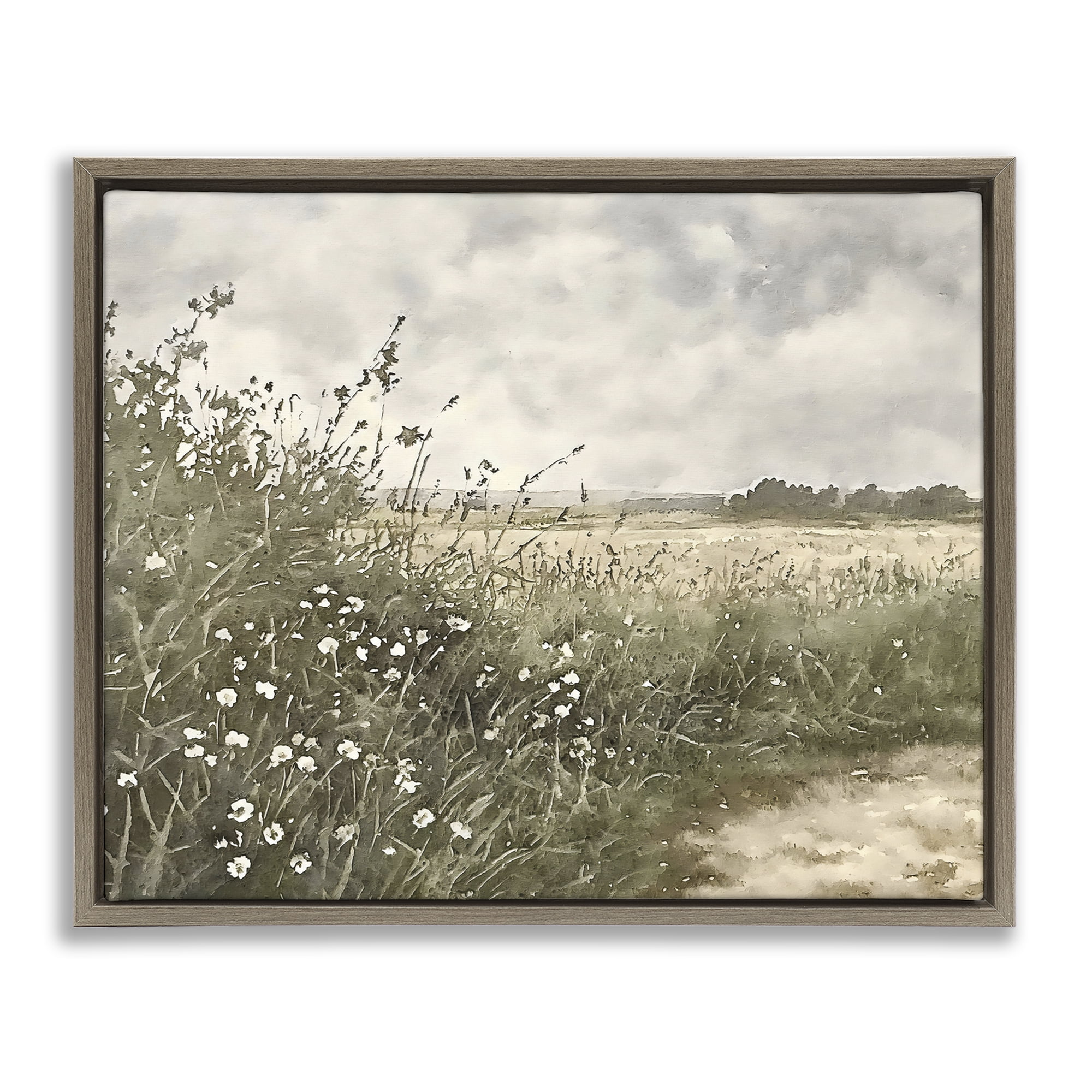 Stupell Industries Soft Meadow Landscape at Dusk Brown Framed Floater Canvas Wall Art, design by Riley B