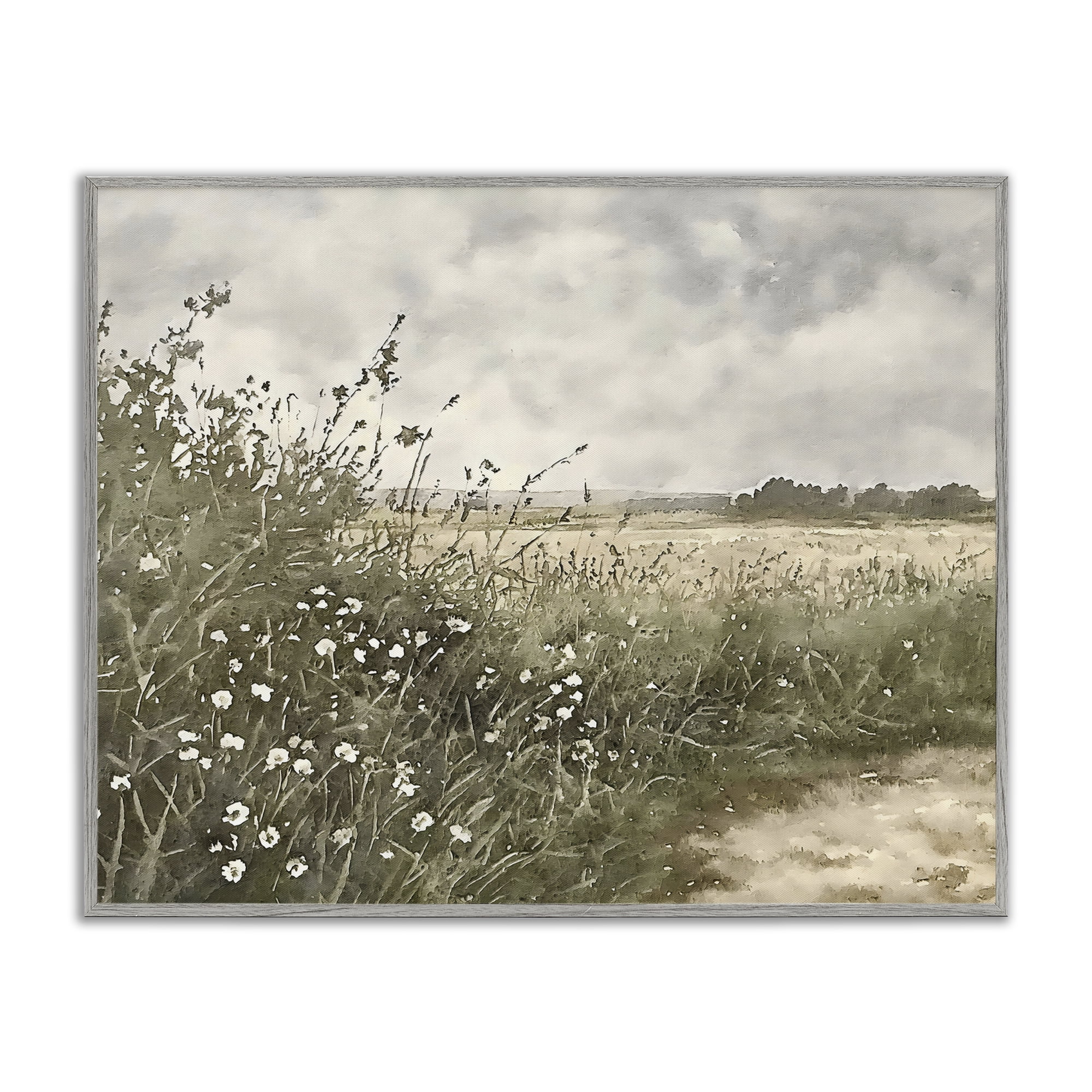 Stupell Industries Soft Meadow Landscape at Dusk Gray Framed Giclee Art, design by Riley B