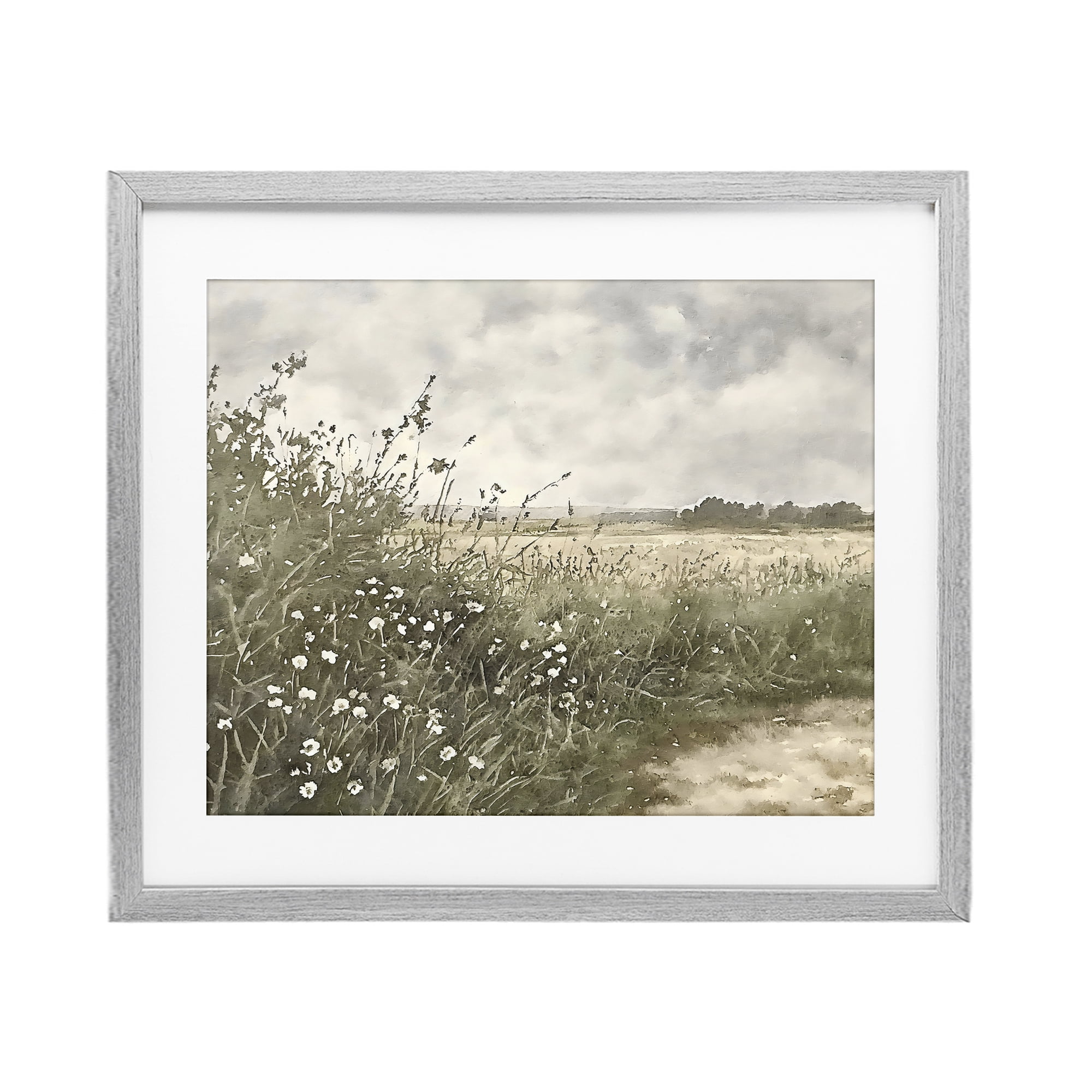 Stupell Industries Soft Meadow Landscape at Dusk Gray Framed Print Under Glass, design by Riley B