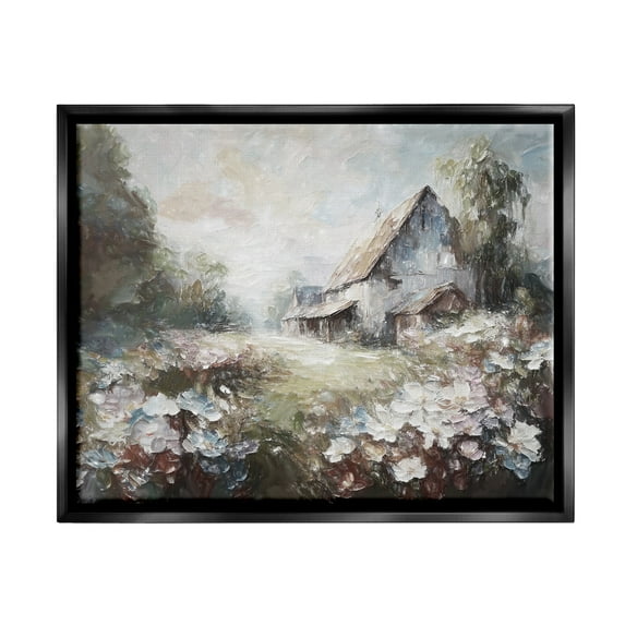 Stupell Industries Soft Meadow in Countryside Landscape Painting Black Floater Framed Canvas Art Print Wall Art, 31 x 25