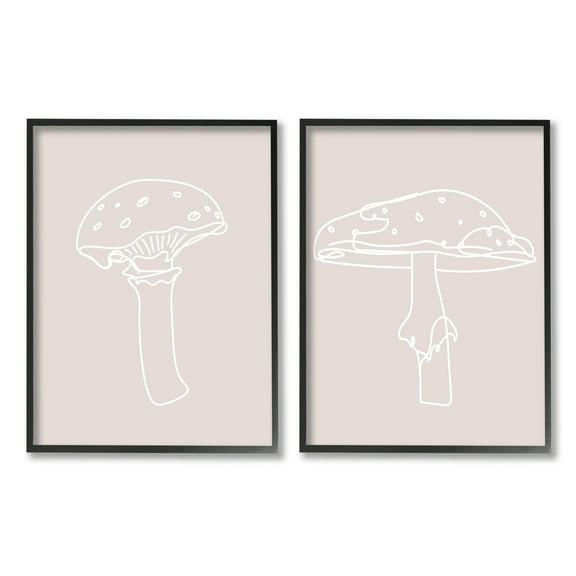 Stupell Industries Soft Minimal Mushroom Outlines Botanical & Floral Painting Black Framed Art Print Wall Art, 11 x 14, Set of 2