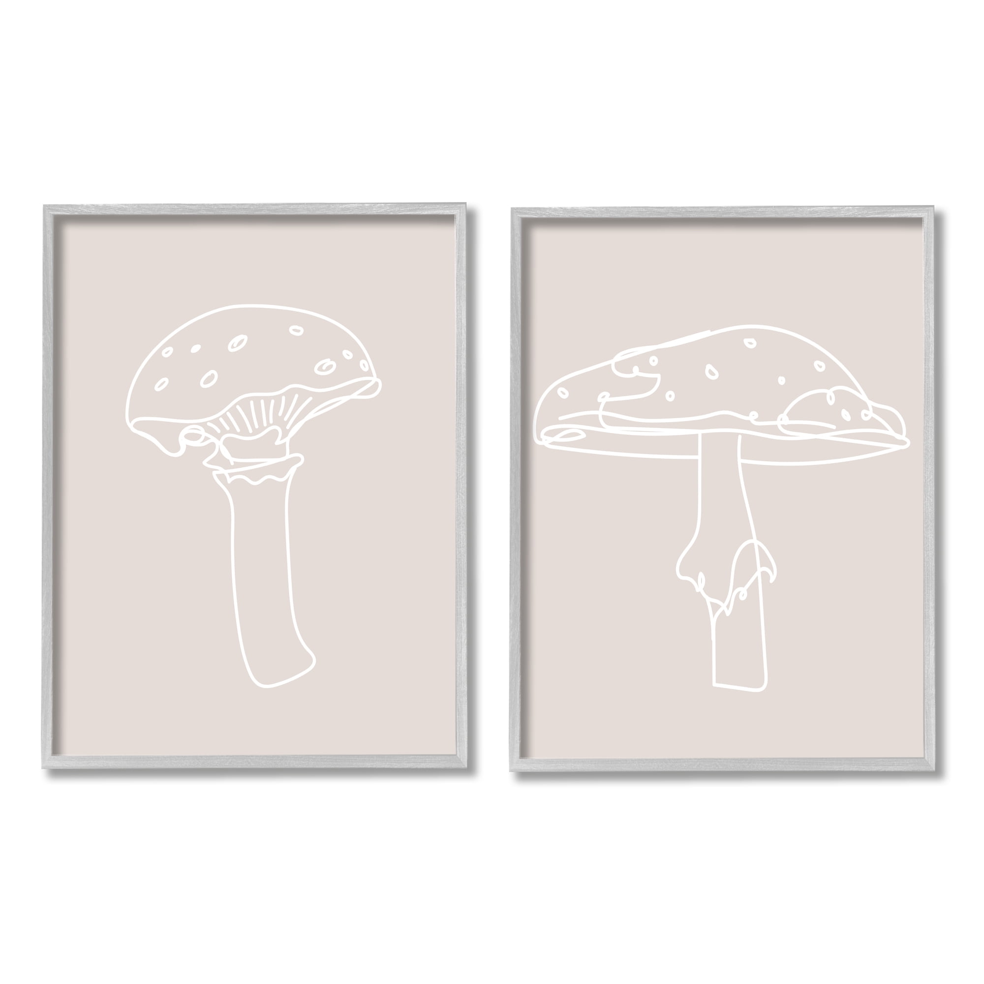 Stupell Industries Soft Minimal Mushroom Outlines Botanical & Floral Painting Gray Framed Art Print Wall Art, 16 x 20, Set of 2