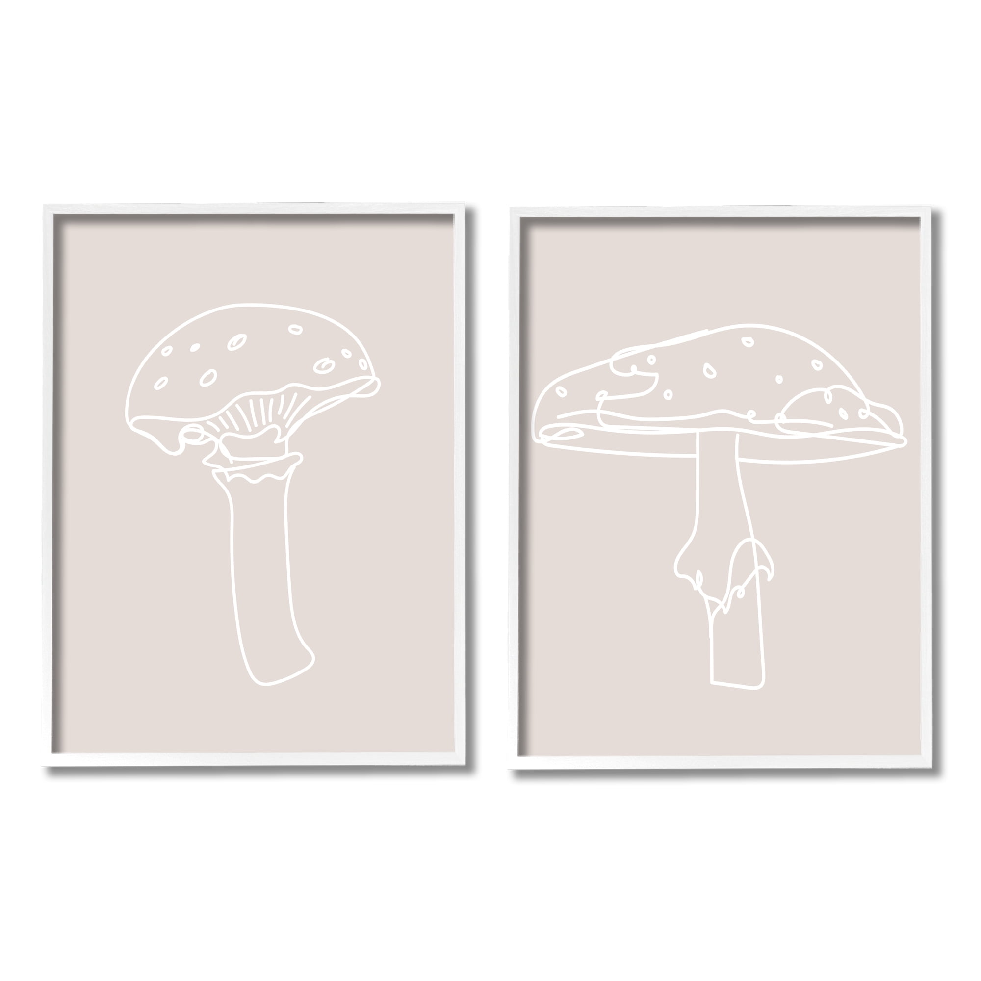 Stupell Industries Soft Minimal Mushroom Outlines Botanical & Floral Painting White Framed Art Print Wall Art, 16 x 20, Set of 2