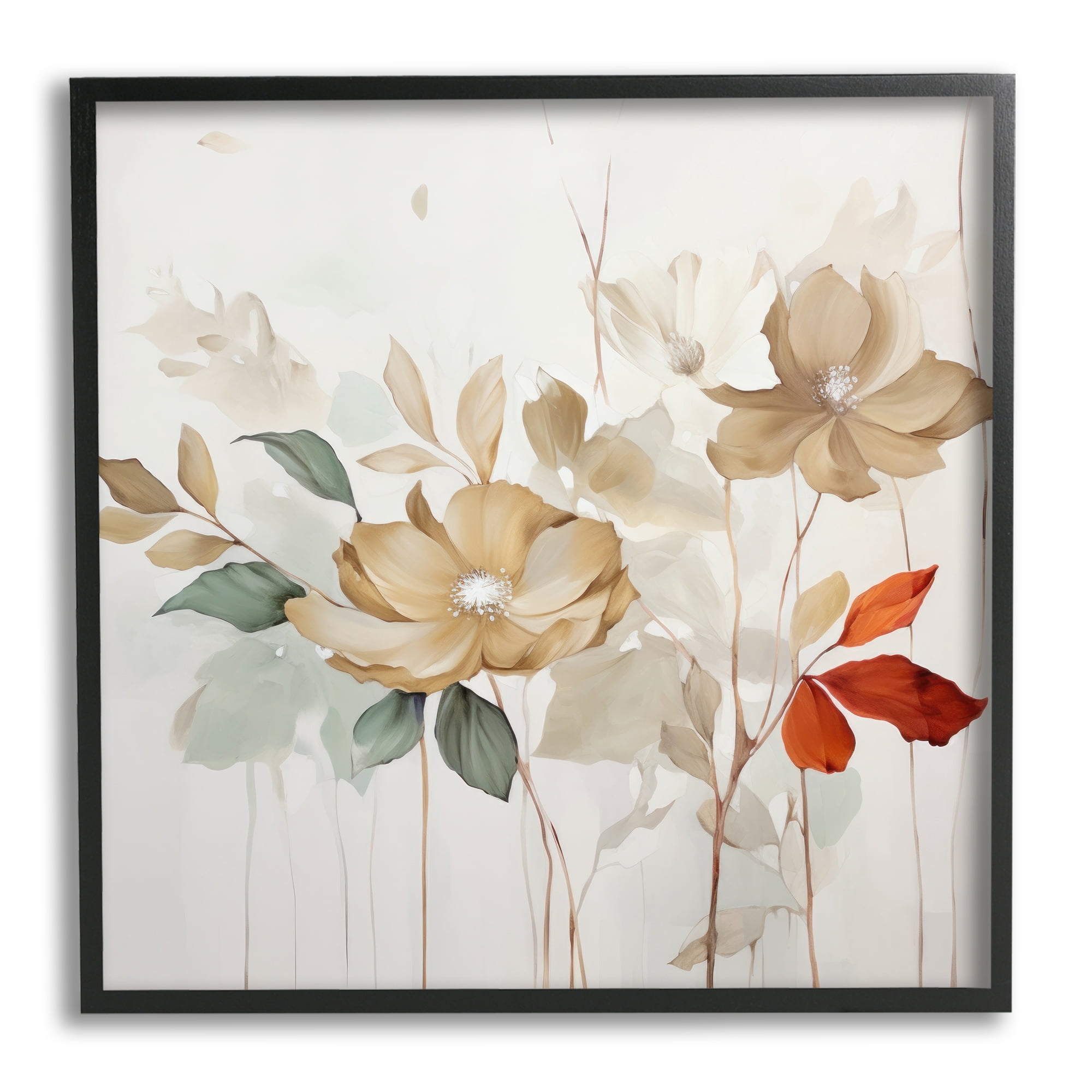 Stupell Industries Soft Modern Blooms Botanical & Floral Painting Black Framed Art Print Wall Art, 12 x 12