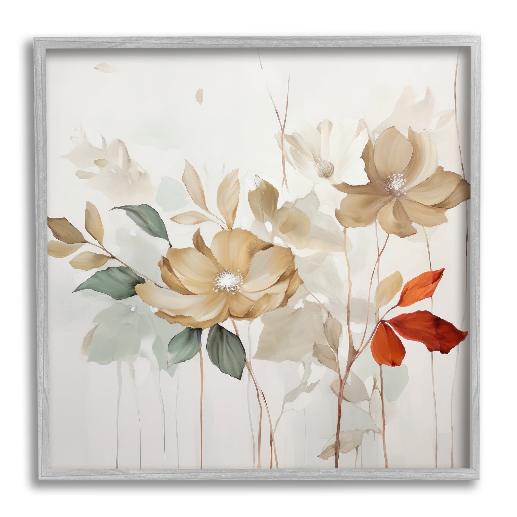 Stupell Industries Soft Modern Blooms Botanical & Floral Painting Gray Framed Art Print Wall Art, 17 x 17