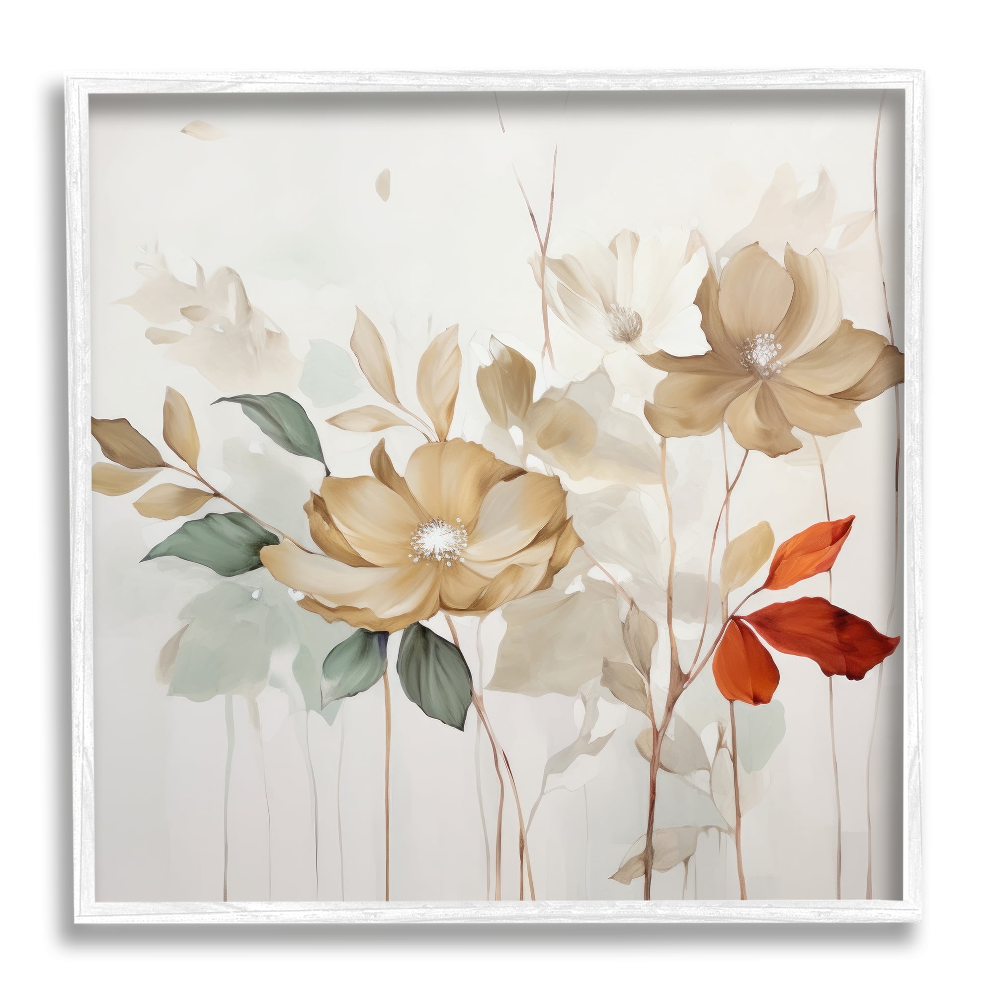 Stupell Industries Soft Modern Blooms Botanical & Floral Painting White Framed Art Print Wall Art, 12 x 12