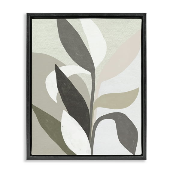 Stupell Industries Soft Modern Organic Leaves Floral Painting Black Floater Framed Canvas Art Print Wall Art, 17 x 21