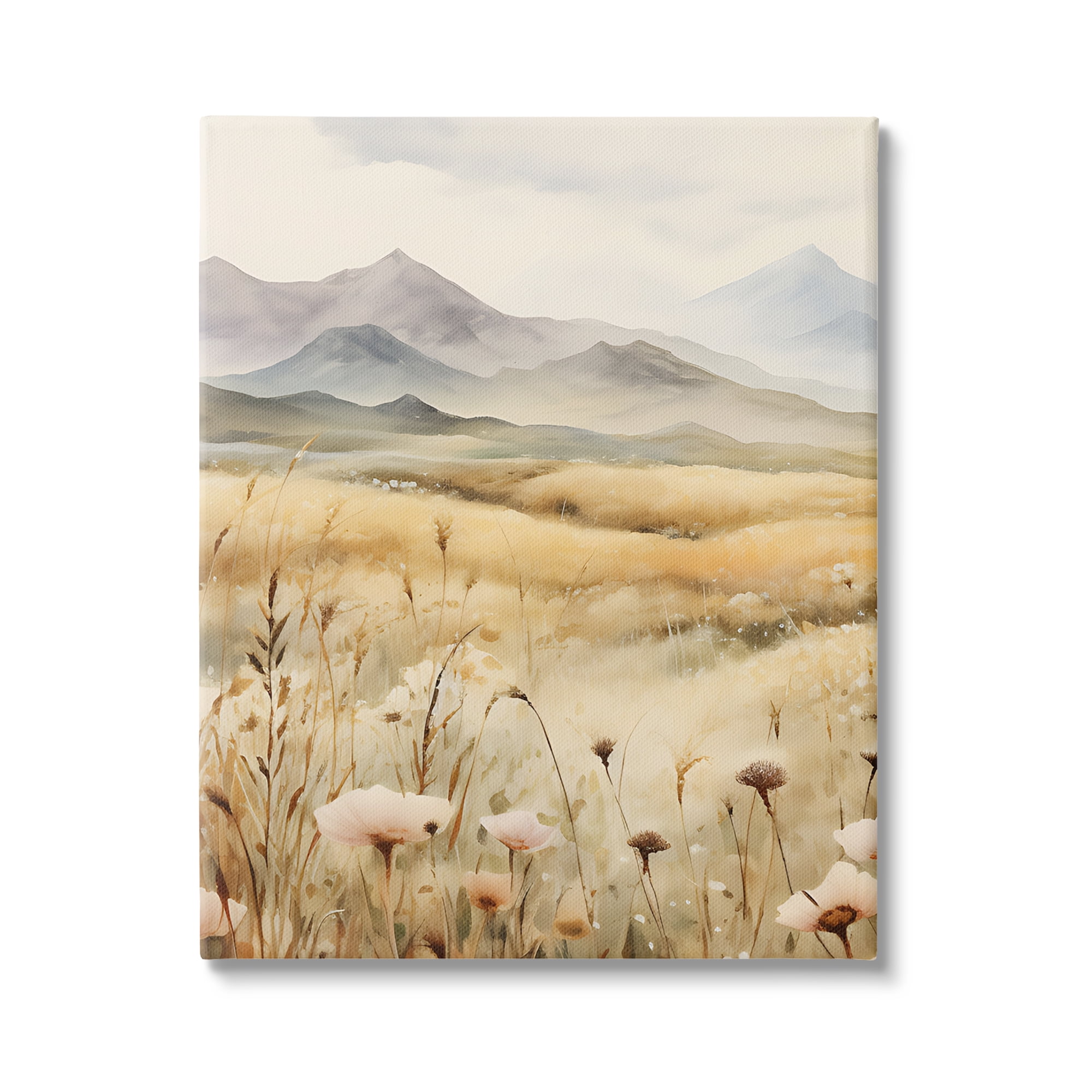 Stupell Industries Soft Mountainside Meadow Landscape Painting Gallery Wrapped Canvas Art Print Wall Art, 16 x 20