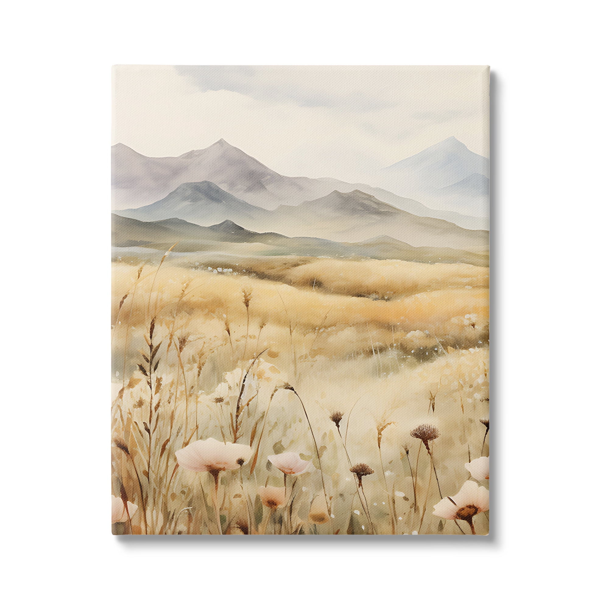 Stupell Industries Soft Mountainside Meadow Landscape Painting Gallery Wrapped Canvas Art Print Wall Art, 36 x 48
