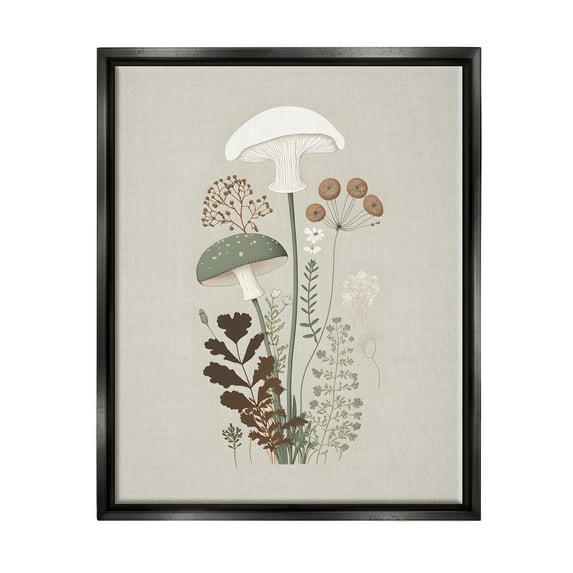 Stupell Industries Soft Mushrooms on Grey Botanical & Floral Painting Black Floater Framed Canvas Art Print Wall Art, 25 x 31