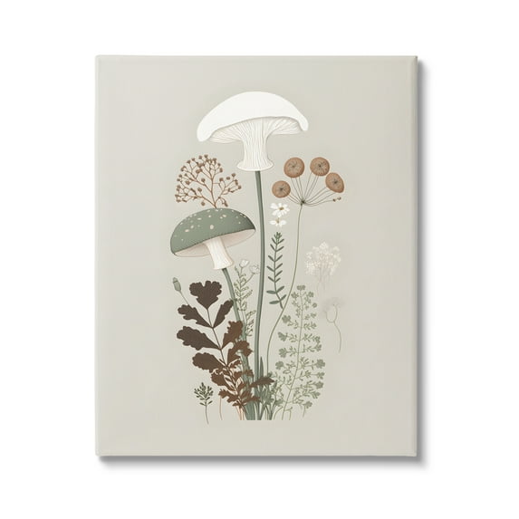Stupell Industries Soft Mushrooms on Grey Botanical & Floral Painting Gallery Wrapped Canvas Art Print Wall Art, 30 x 40