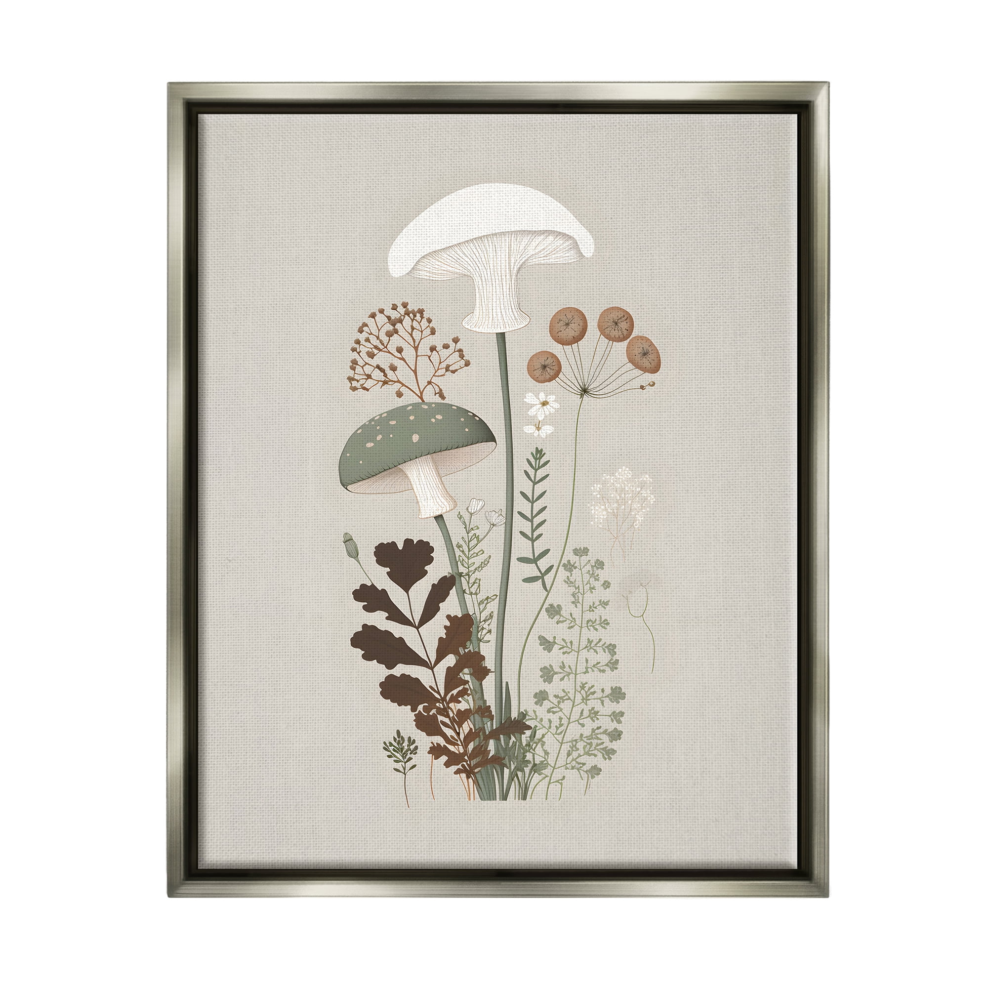 Gray Framed Botanical Mushroom Canvas Art Print, 17 x 21