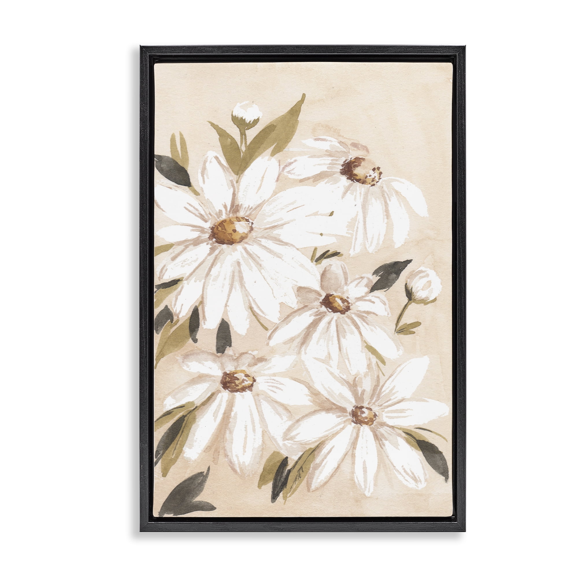 Stupell Industries Soft Muted Daisies Botanical & Floral Painting Black Floater Framed Art Print Wall Art, 17 x 25