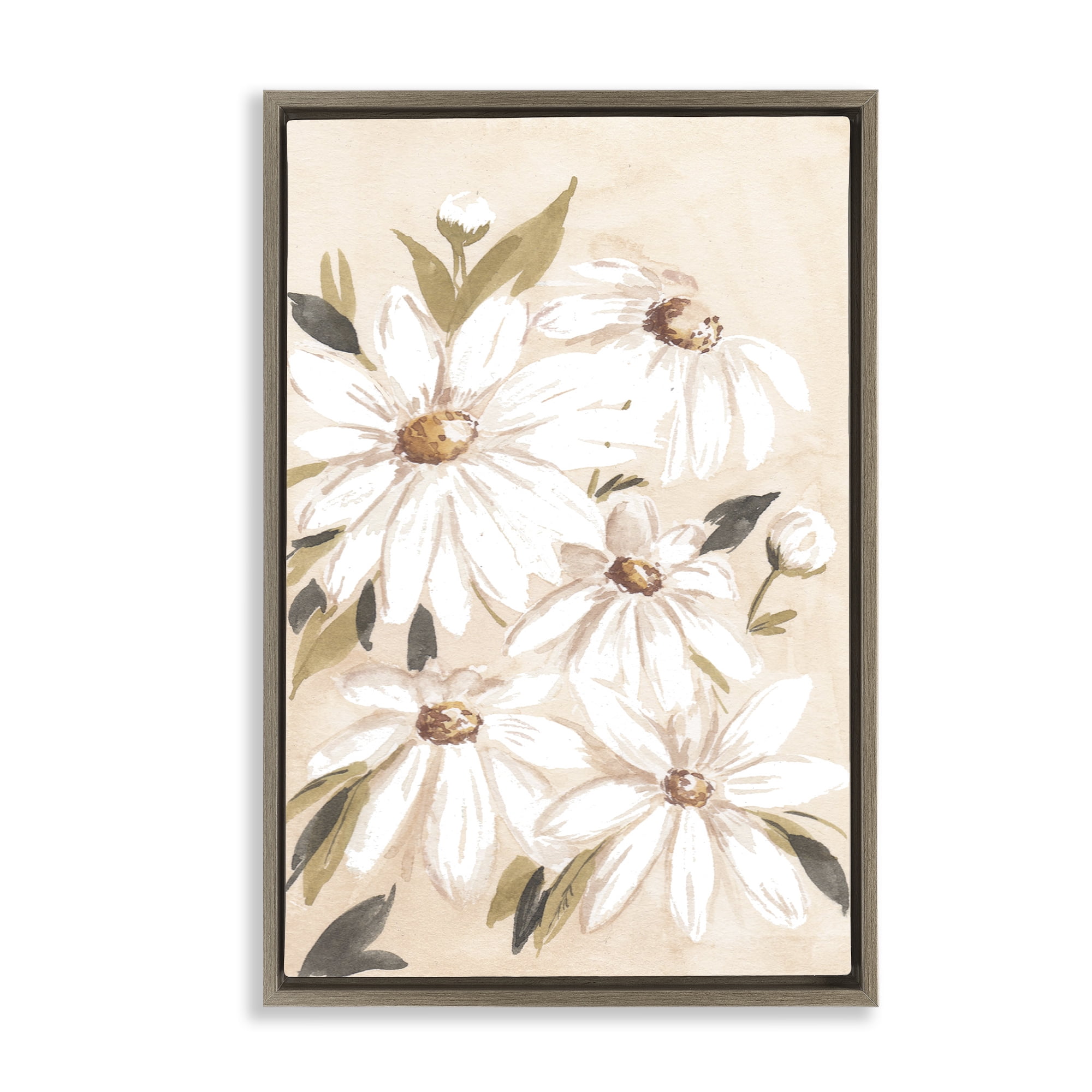 Stupell Industries Soft Muted Daisies Botanical & Floral Painting Brown Floater Framed Art Print Wall Art, 21 x 31