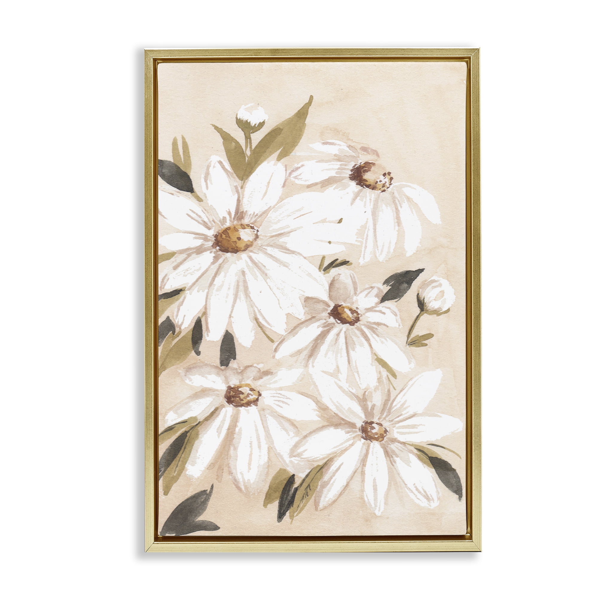 Stupell Industries Soft Muted Daisies Botanical & Floral Painting Gold Floater Framed Art Print Wall Art, 17 x 25