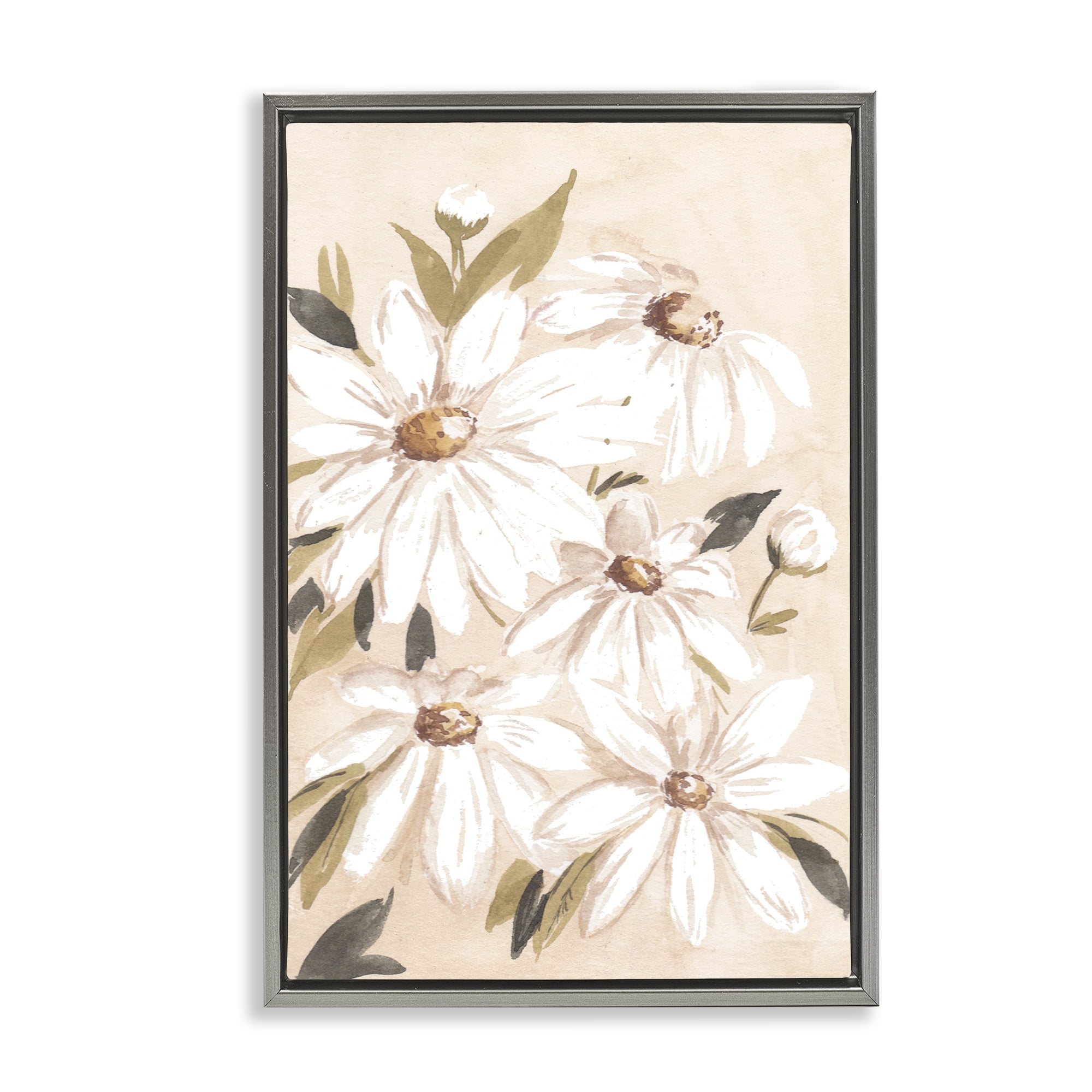 Stupell Industries Soft Muted Daisies Botanical & Floral Painting Gray Floater Framed Art Print Wall Art, 17 x 25