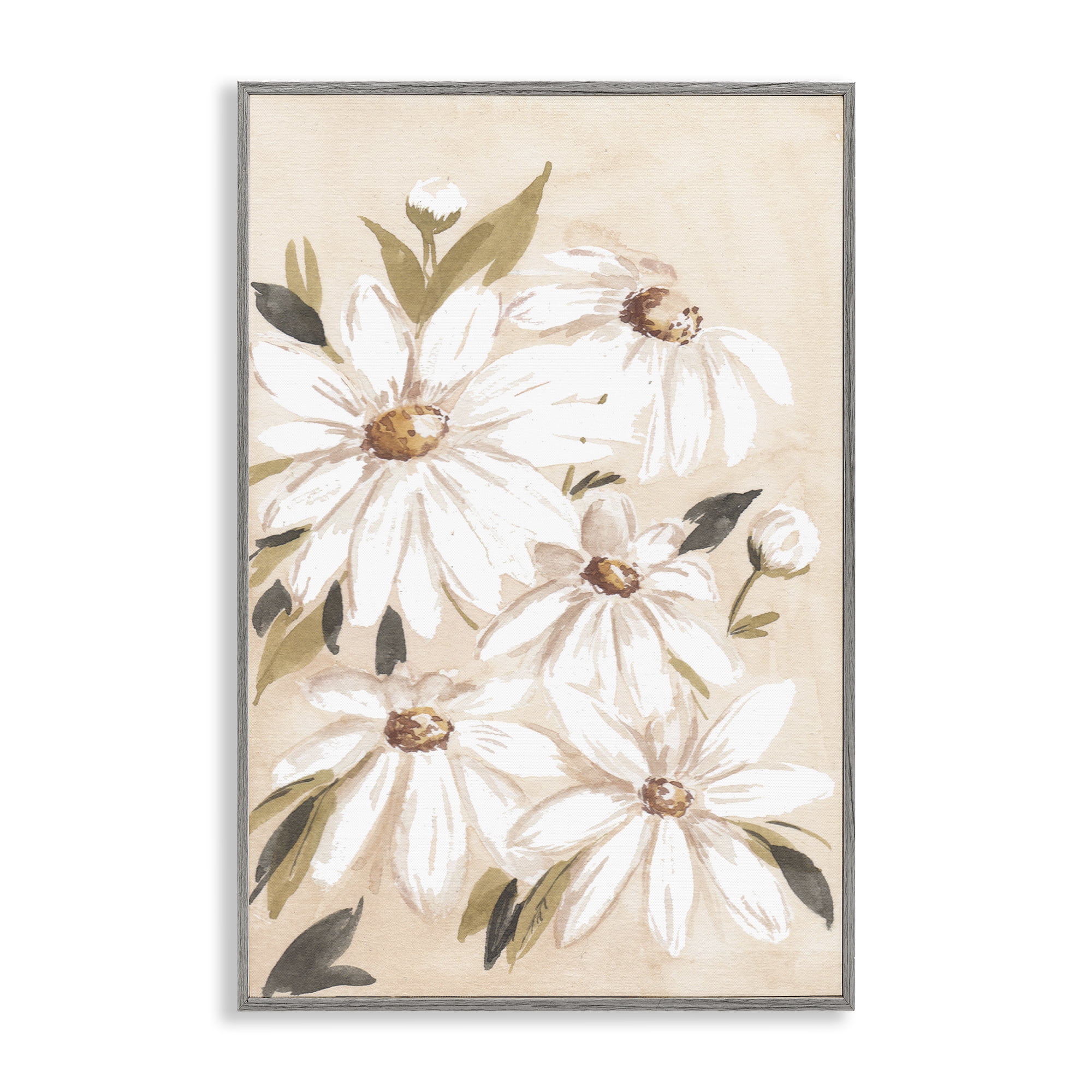 Stupell Industries Soft Muted Daisies Botanical & Floral Painting Gray Framed Art Print Wall Art, 12 x 18