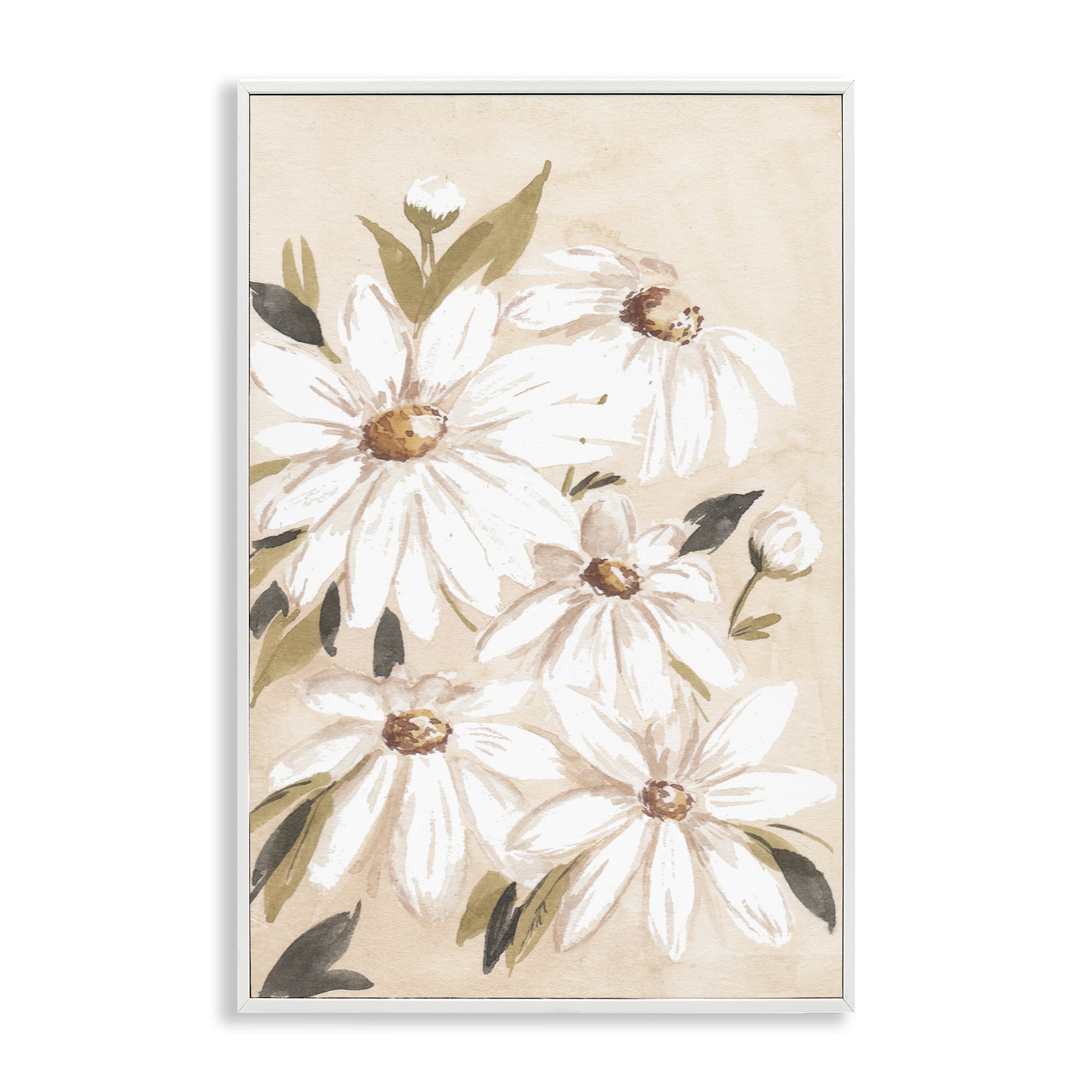 Stupell Industries Soft Muted Daisies Botanical & Floral Painting White Framed Art Print Wall Art, 12 x 18