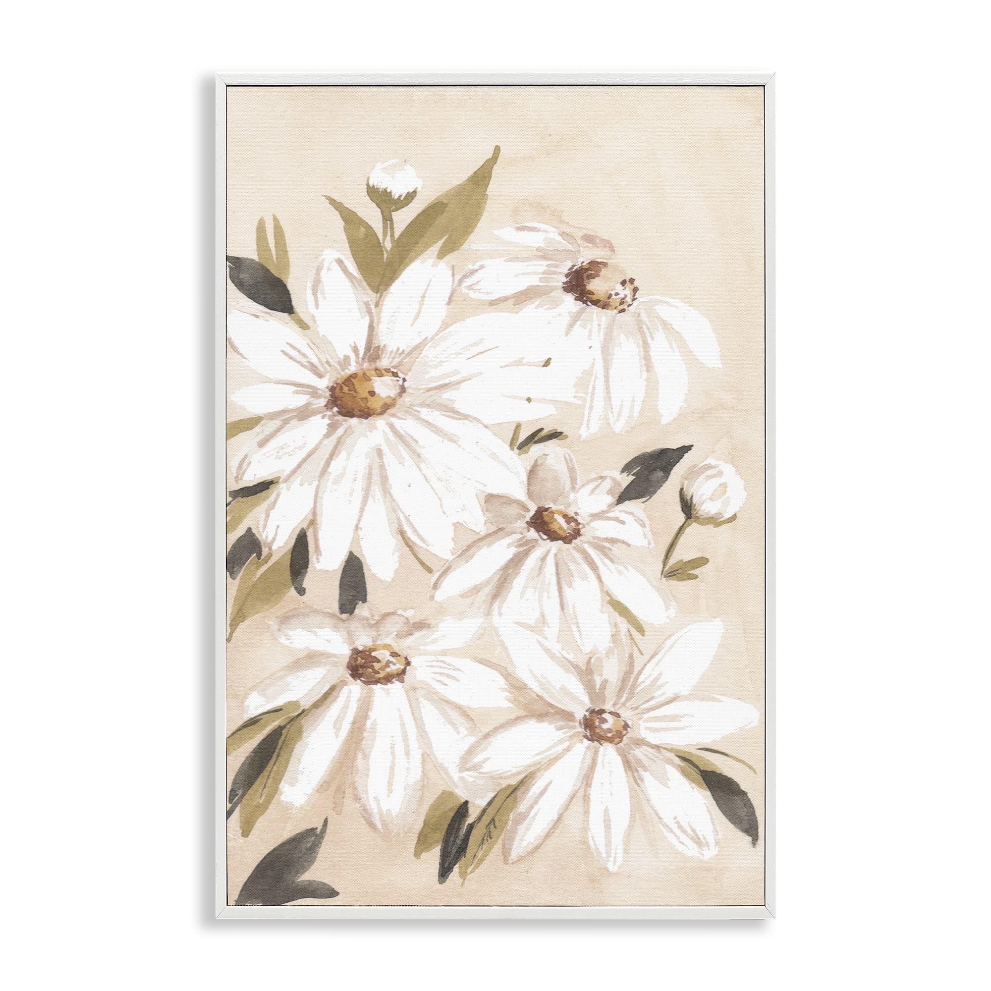 Stupell Industries Soft Muted Daisies Botanical & Floral Painting White Framed Art Print Wall Art, 20 x 30