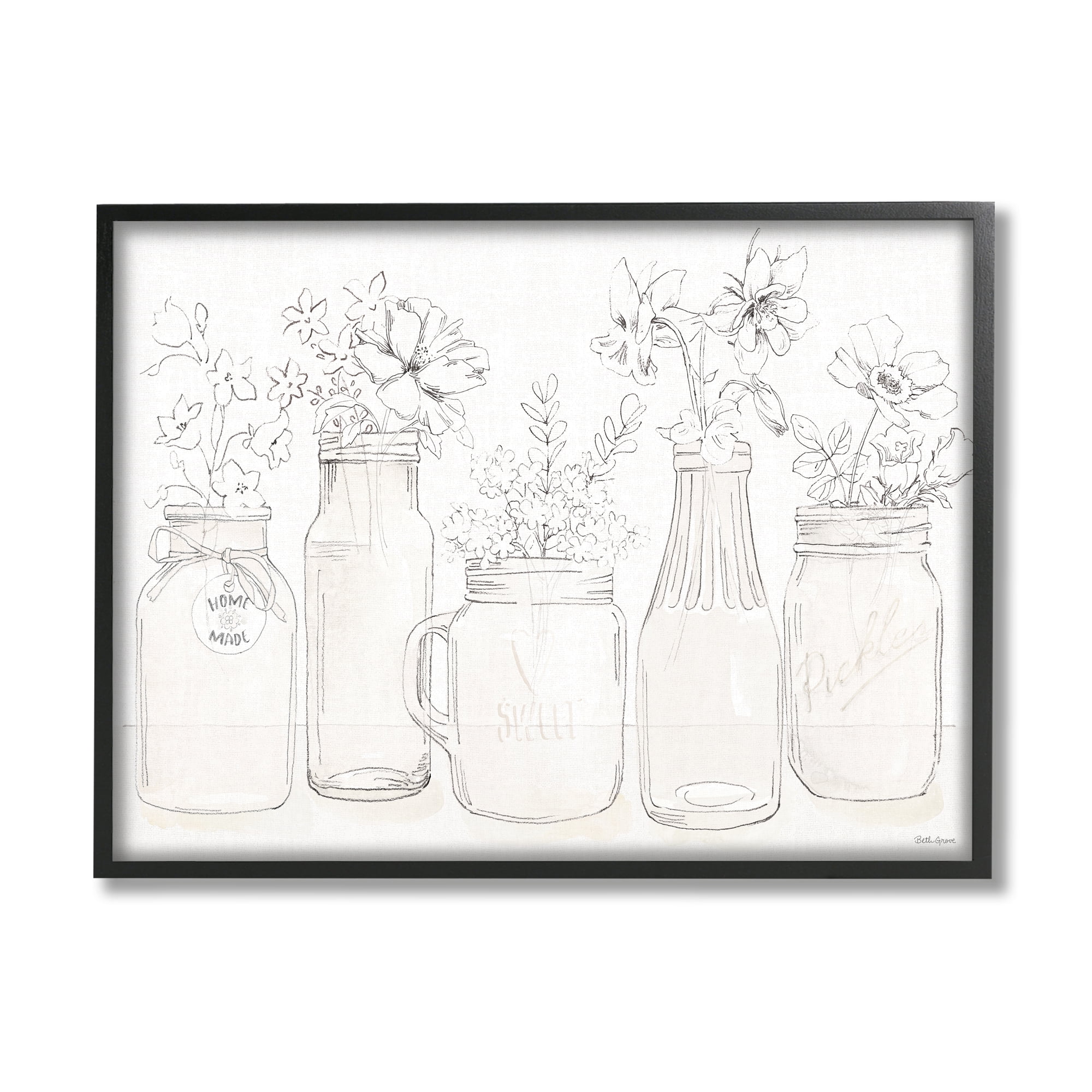 Stupell Industries Soft Muted Flower Arrangements Country Glass Jars, 16 x 20, Design by Beth Grove