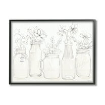Stupell Industries Soft Muted Flower Arrangements Country Glass Jars Botanical & Floral Painting Black Framed Art Print Wall Art, 11 x 14