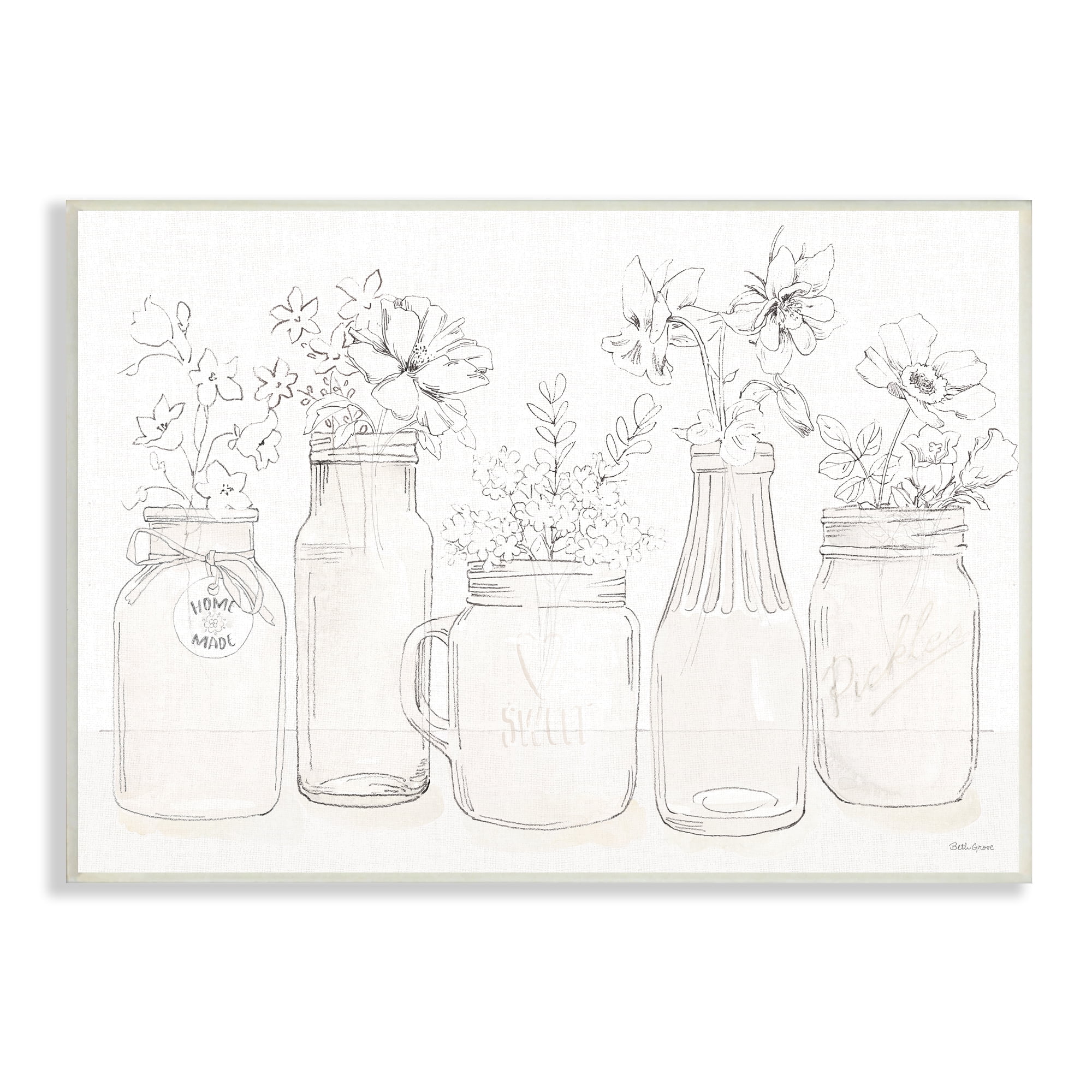 Stupell Industries Soft Muted Flower Arrangements Country Glass Jars Botanical & Floral Painting Unframed Art Print Wall Art, 10 x 15