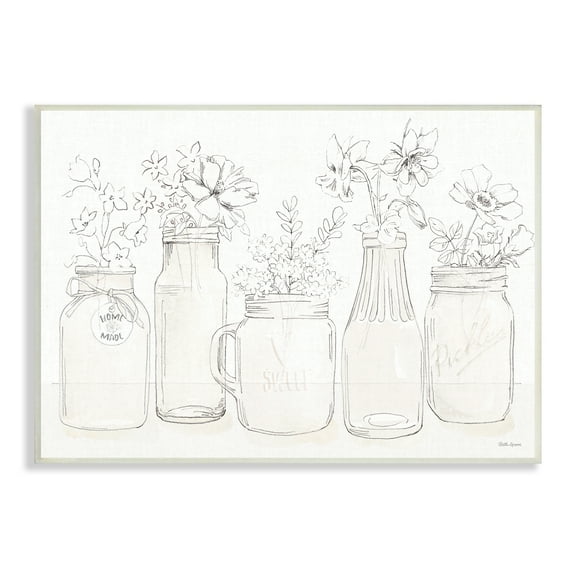 Stupell Industries Soft Muted Flower Arrangements Country Glass Jars Botanical & Floral Painting Unframed Art Print Wall Art, 13 x 19