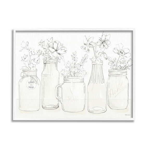 Stupell Industries Soft Muted Flower Arrangements Country Glass Jars Botanical & Floral Painting White Framed Art Print Wall Art, 24 x 30