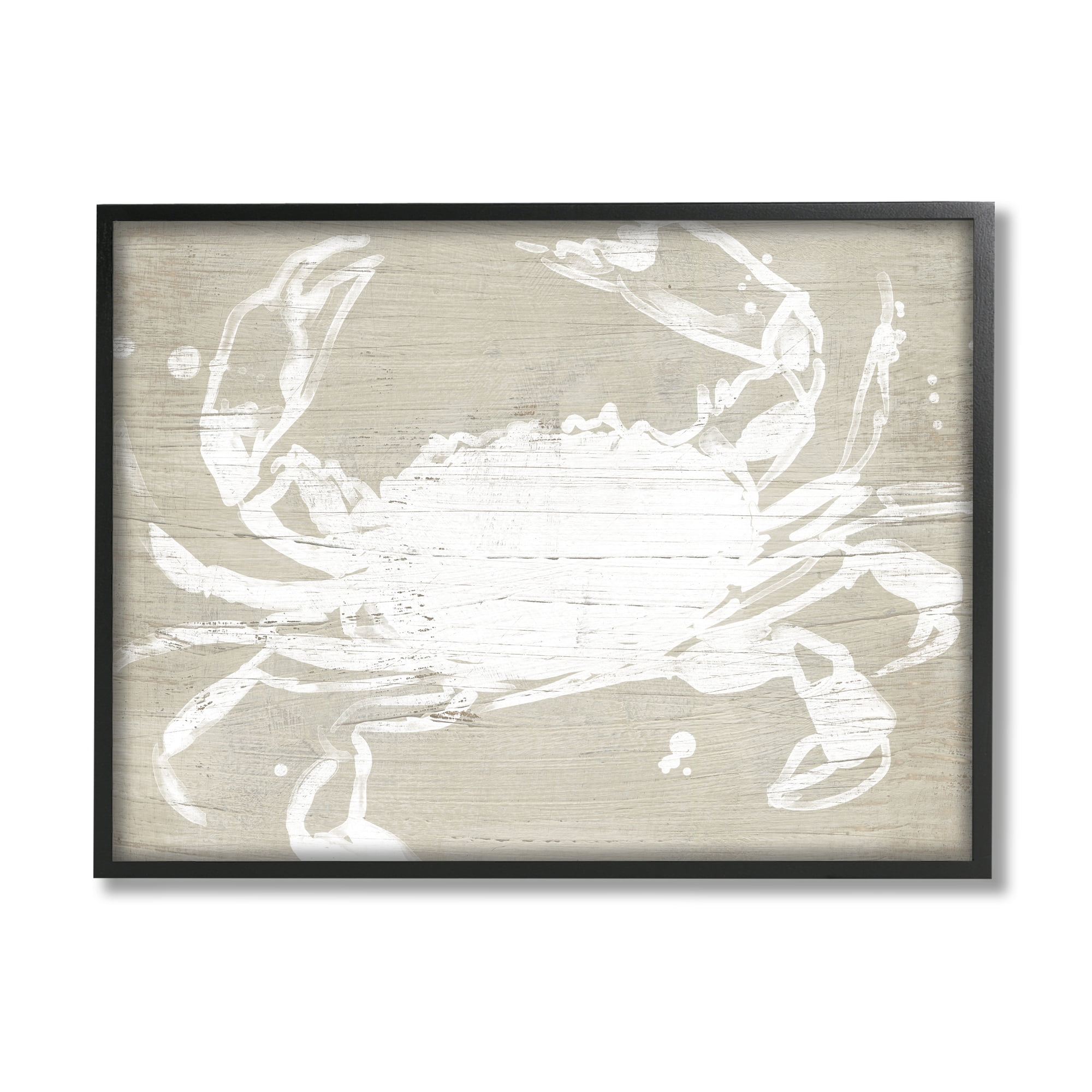 Stupell Industries Soft Nautical Crab Crustacean Rustic Grain Pattern Coastal Painting Black Framed Art Print Wall Art, 11 x 14, Design by June Erica Vess