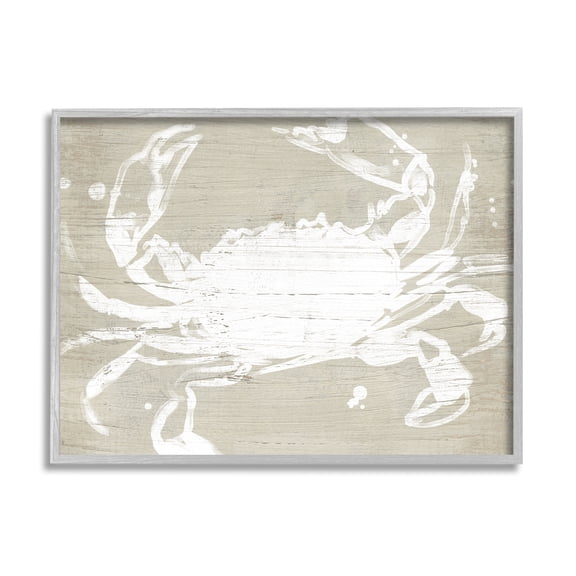 Stupell Industries Soft Nautical Crab Crustacean Rustic Grain Pattern Coastal Painting Gray Framed Art Print Wall Art, 16 x 20, Design by June Erica Vess