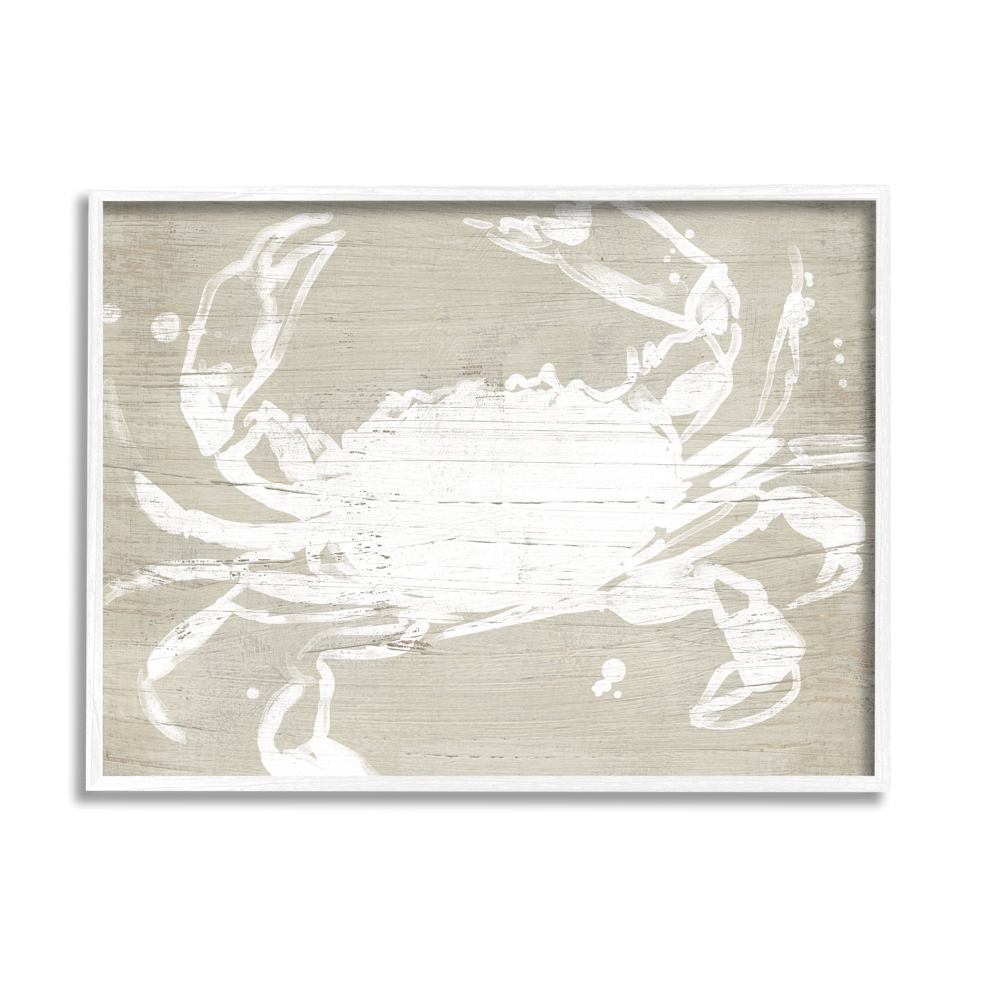 Stupell Industries Soft Nautical Crab Crustacean Rustic Grain Pattern Coastal Painting White Framed Art Print Wall Art, 11 x 14, Design by June Erica Vess