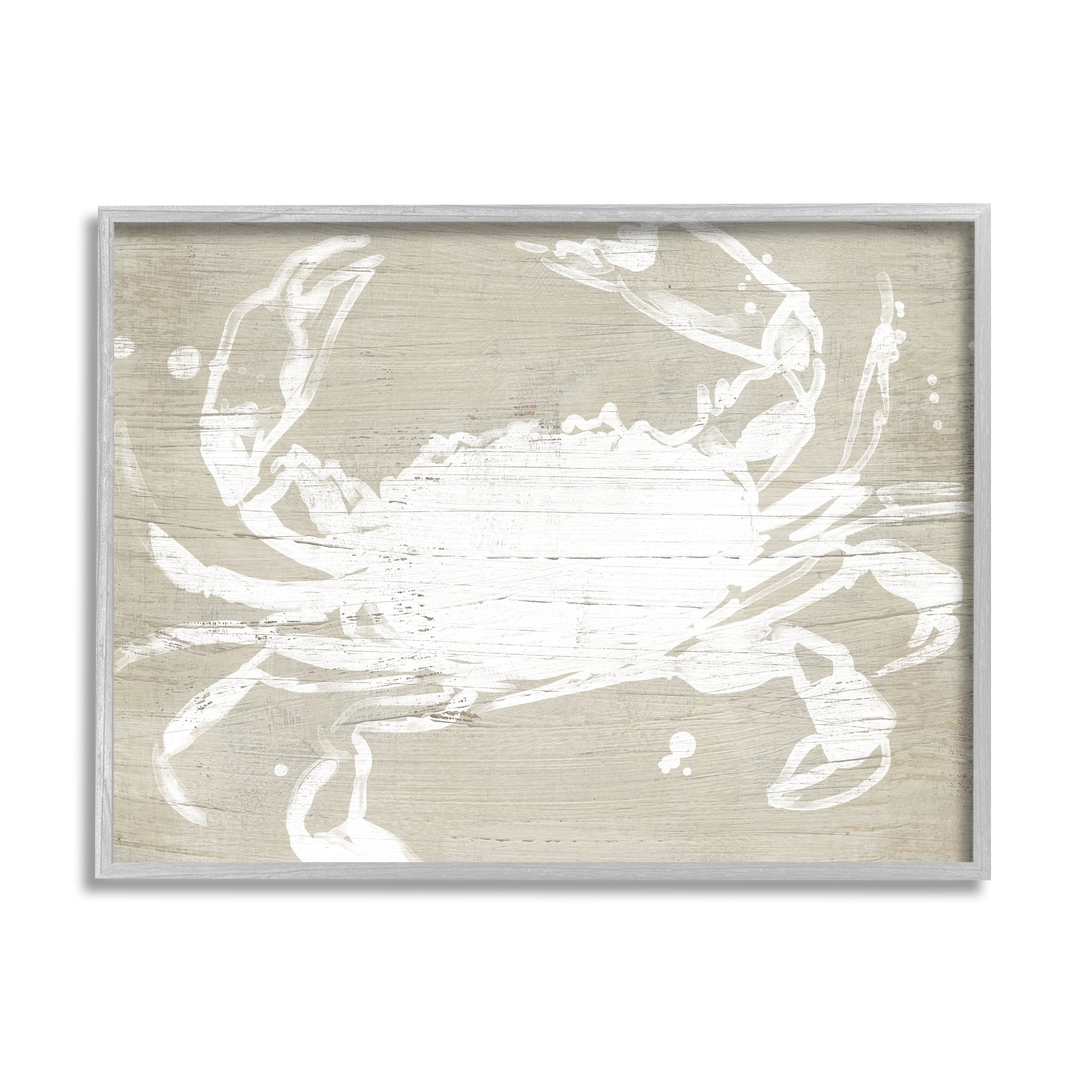 Stupell Industries Soft Nautical Crab Crustacean Rustic Grain Pattern Nature Painting Gray Framed Art Print Wall Art, 11 x 14