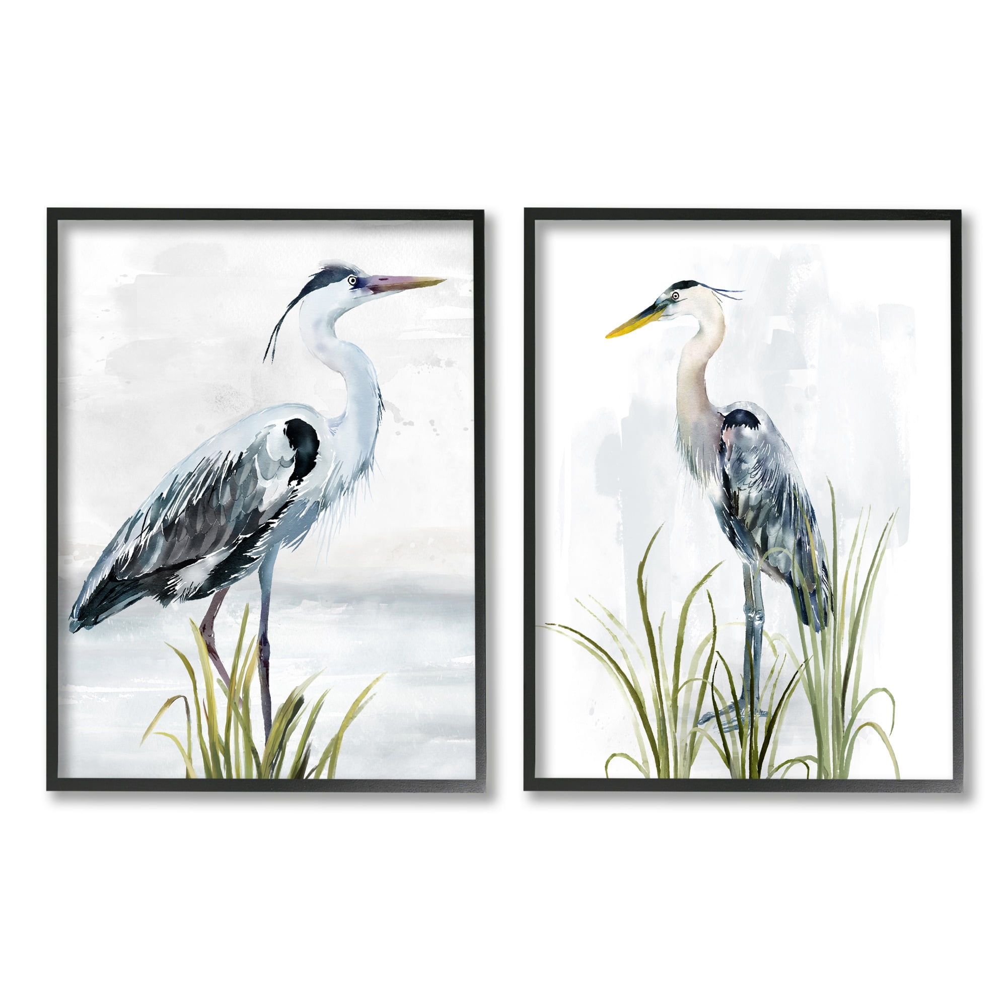 Stupell Industries Soft Nautical Egrets Animals & Insects Painting Black Framed Art Print Wall Art, 11 x 14, Set of 2