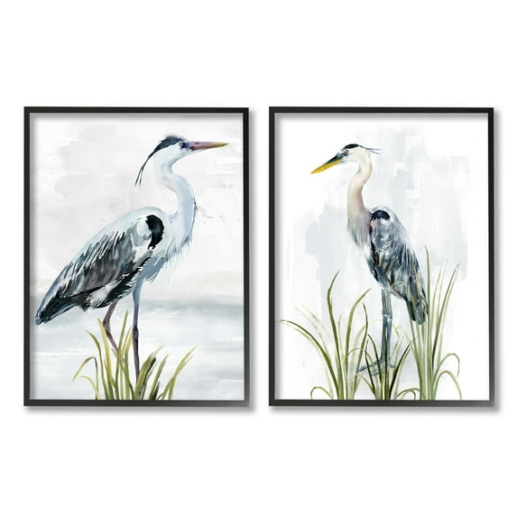 Stupell Industries Soft Nautical Egrets Animals & Insects Painting Black Framed Art Print Wall Art, 24 x 30, Set of 2